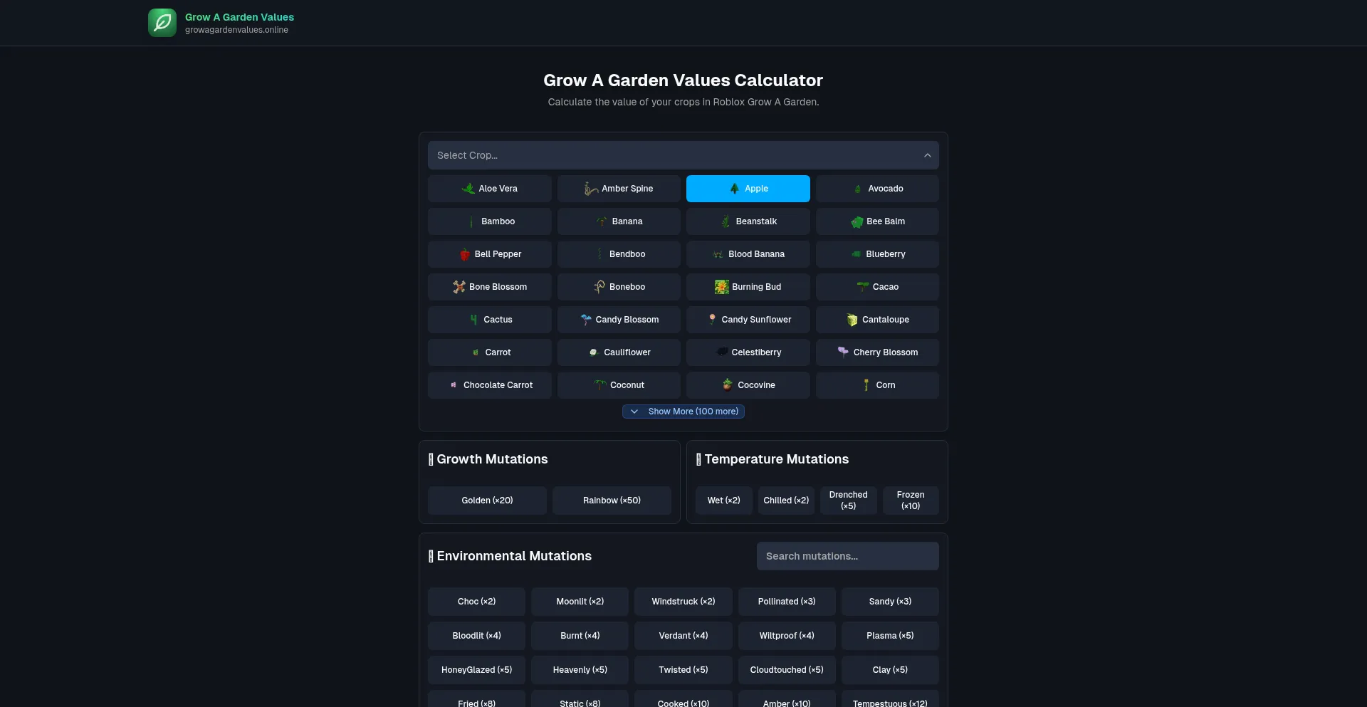 Website screenshot of Growagardenvalues.online