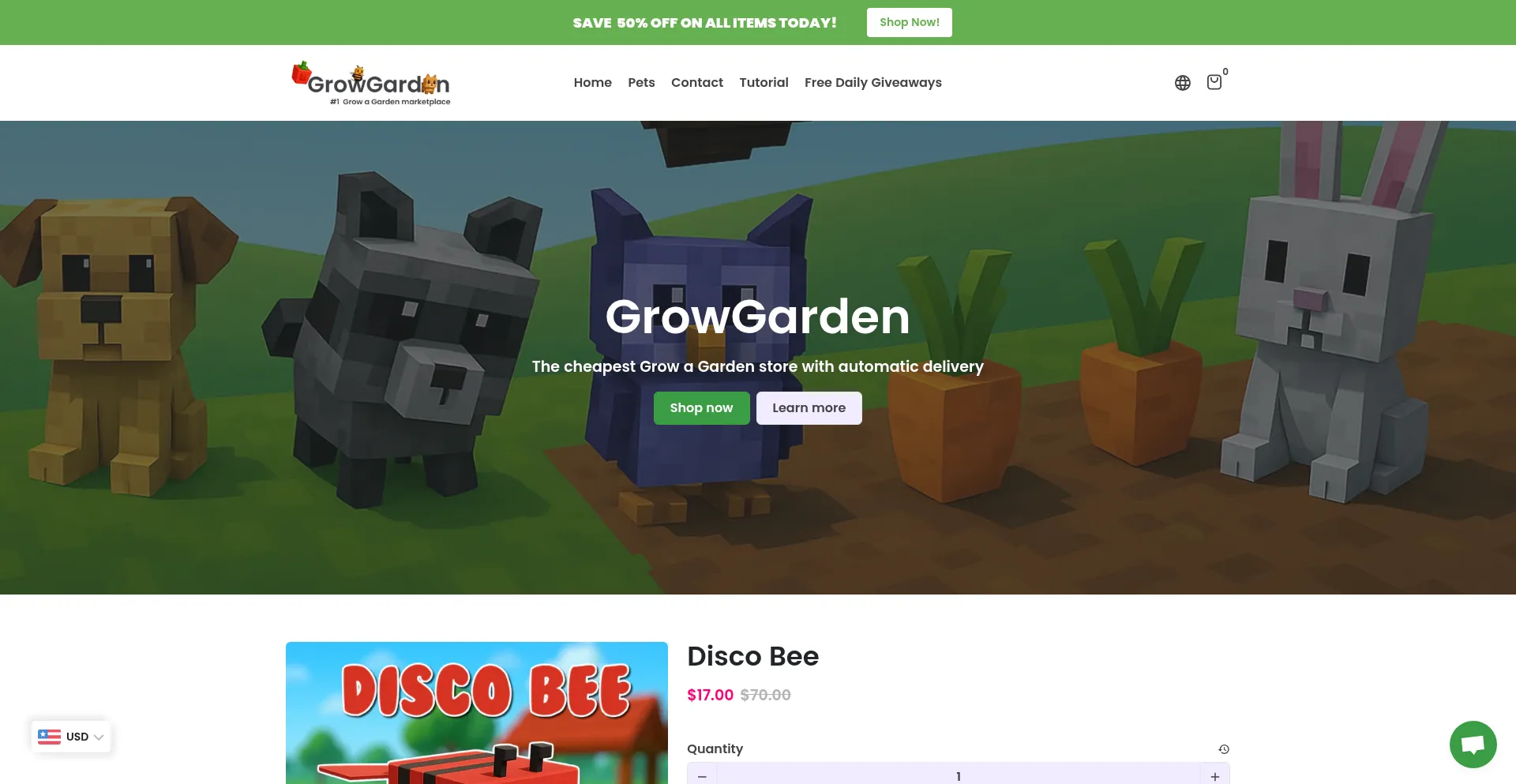 Website screenshot of Growgarden.gg