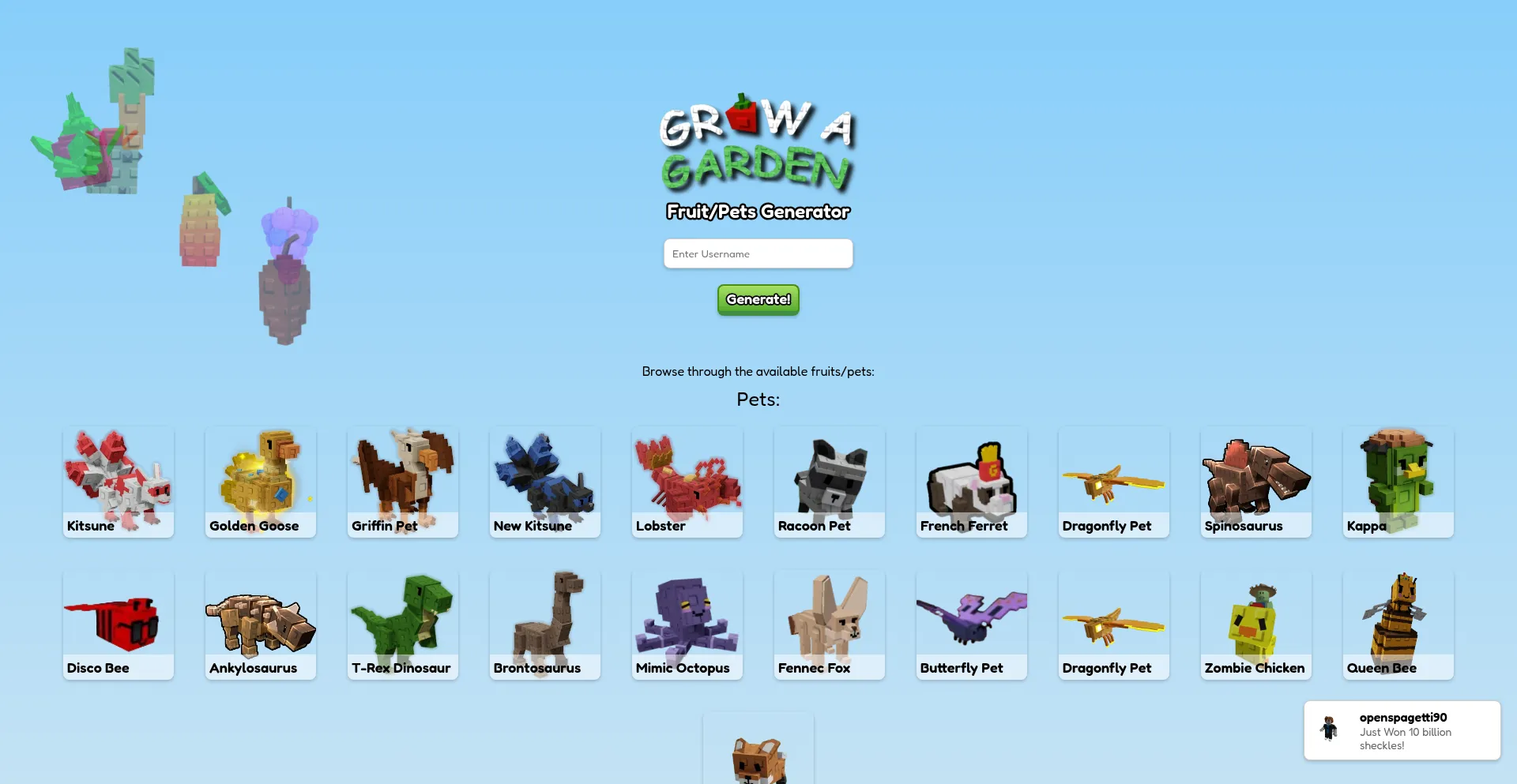 Website screenshot of Growpets.pages.dev