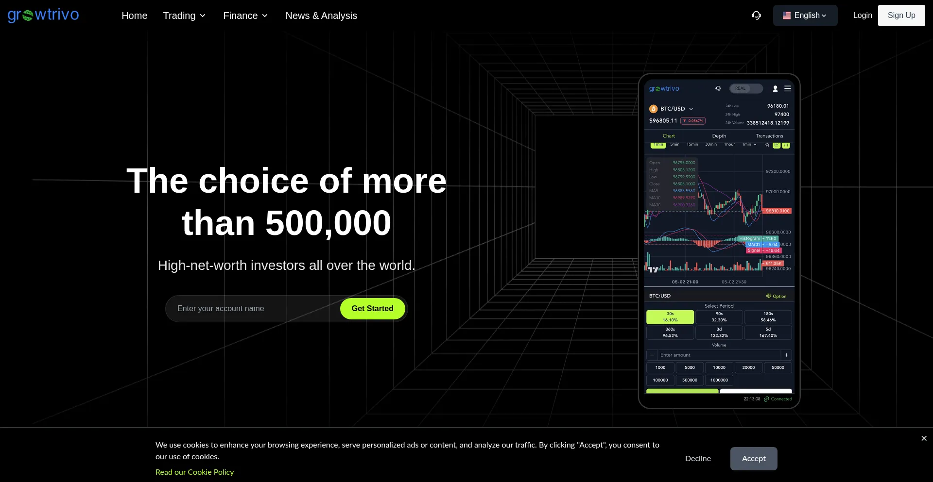 Website screenshot of Growtrivo.com