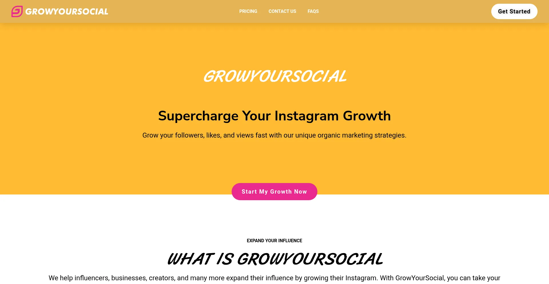 Website screenshot of Growyoursocial.io