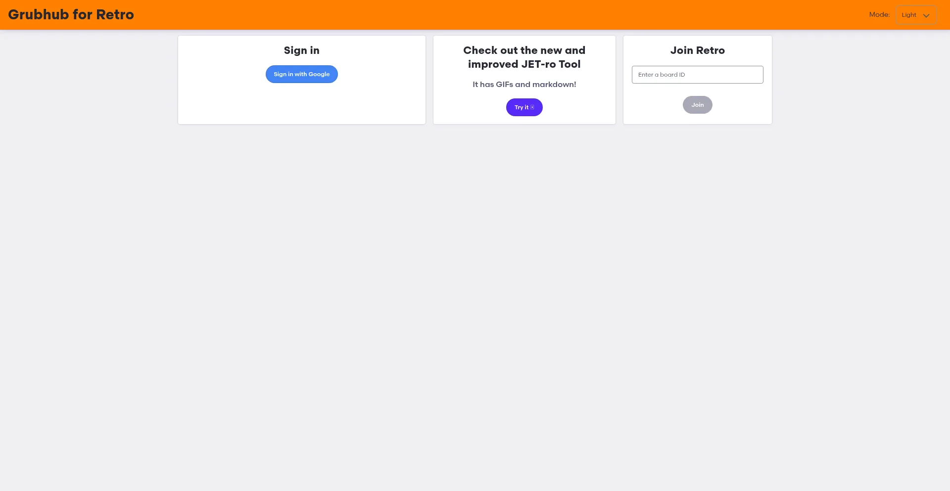 Website screenshot of Grubhub-for-retro.ghbeta.com
