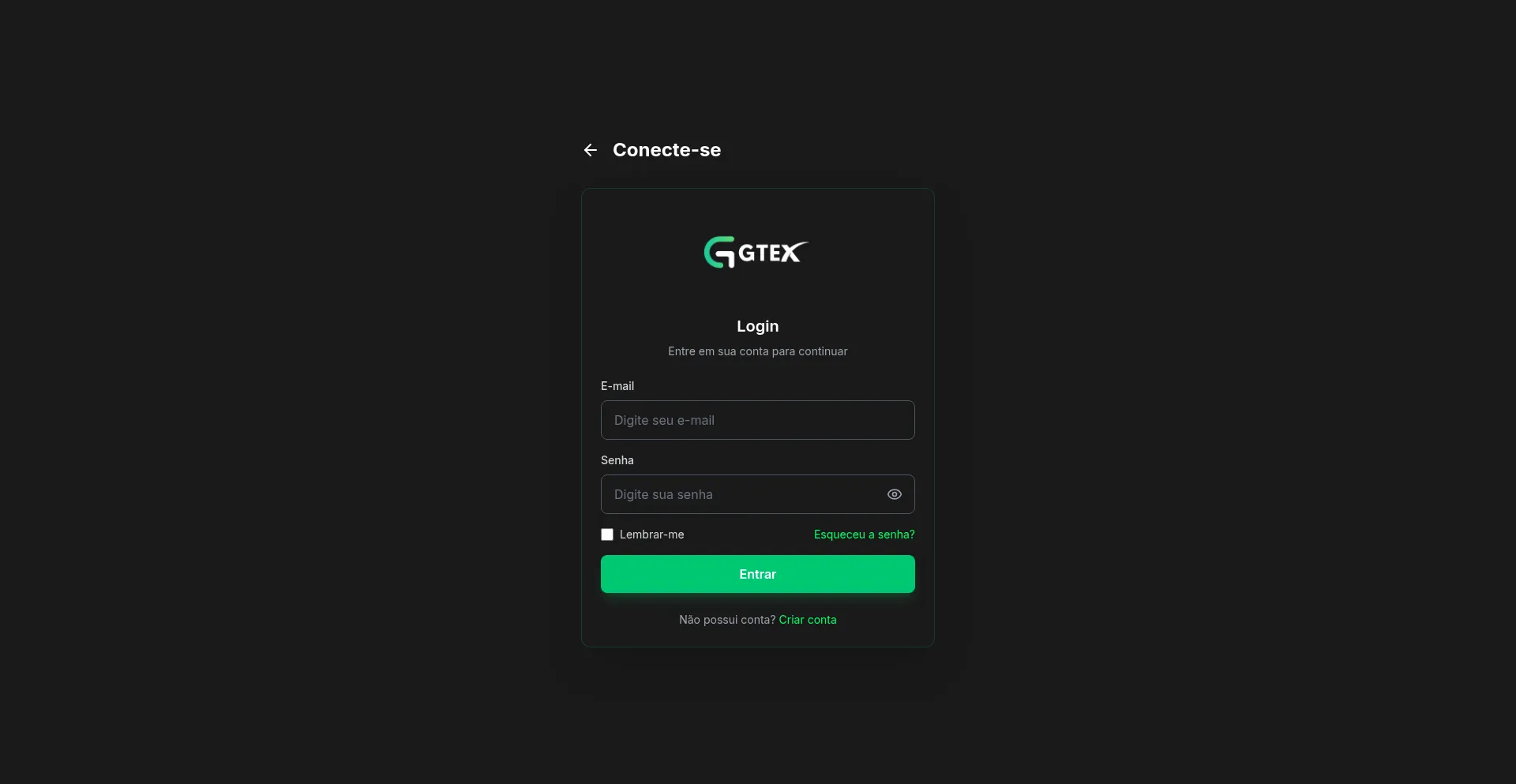 Website screenshot of Gtex.exchange