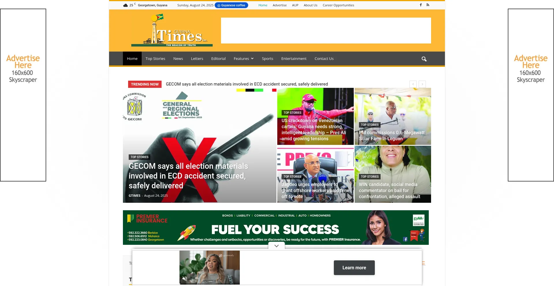 Website screenshot of Guyanatimesgy.com