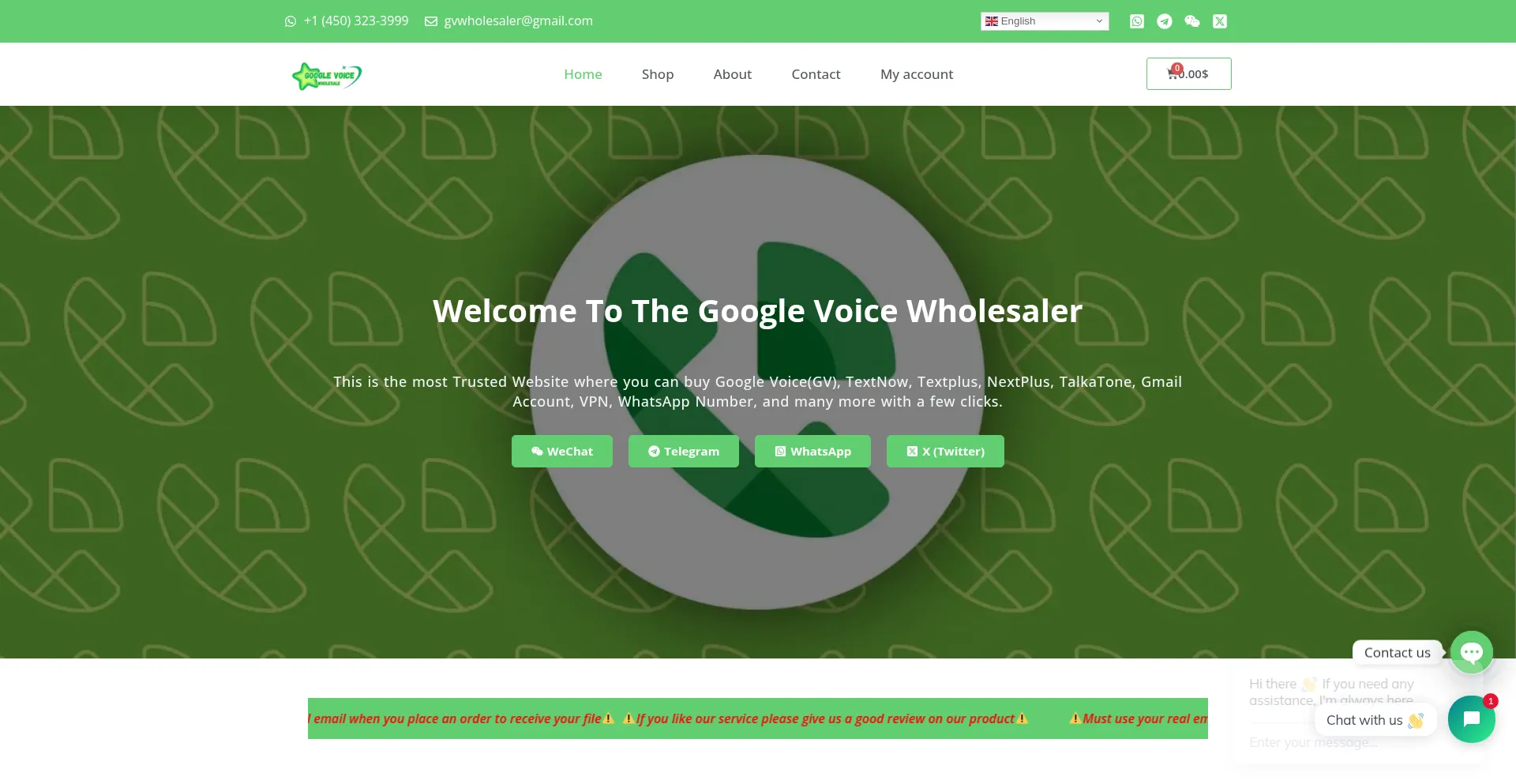 Website screenshot of Gvwholesaler.com
