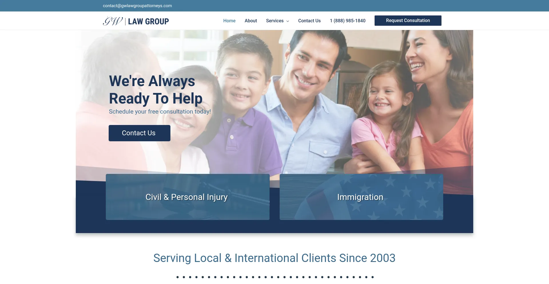 Website screenshot of Gwlawgroupattorneys.com