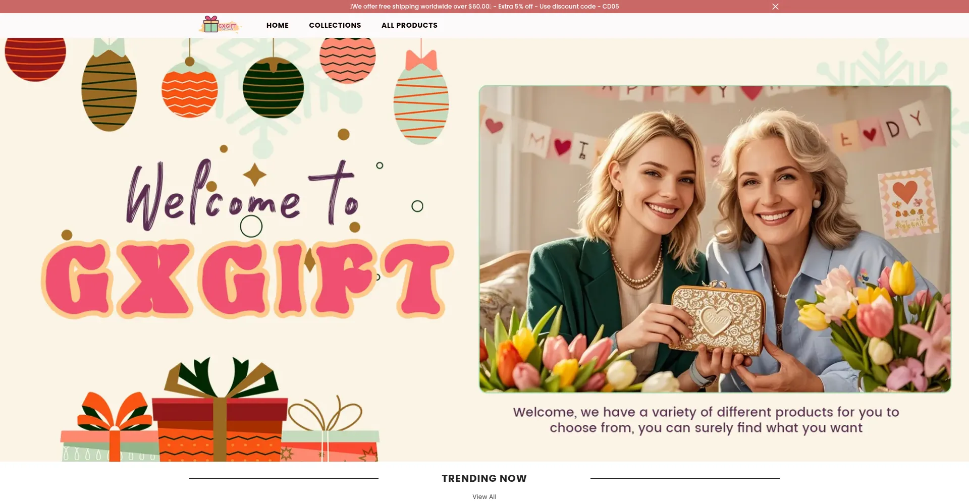 Website screenshot of Gxgift.com