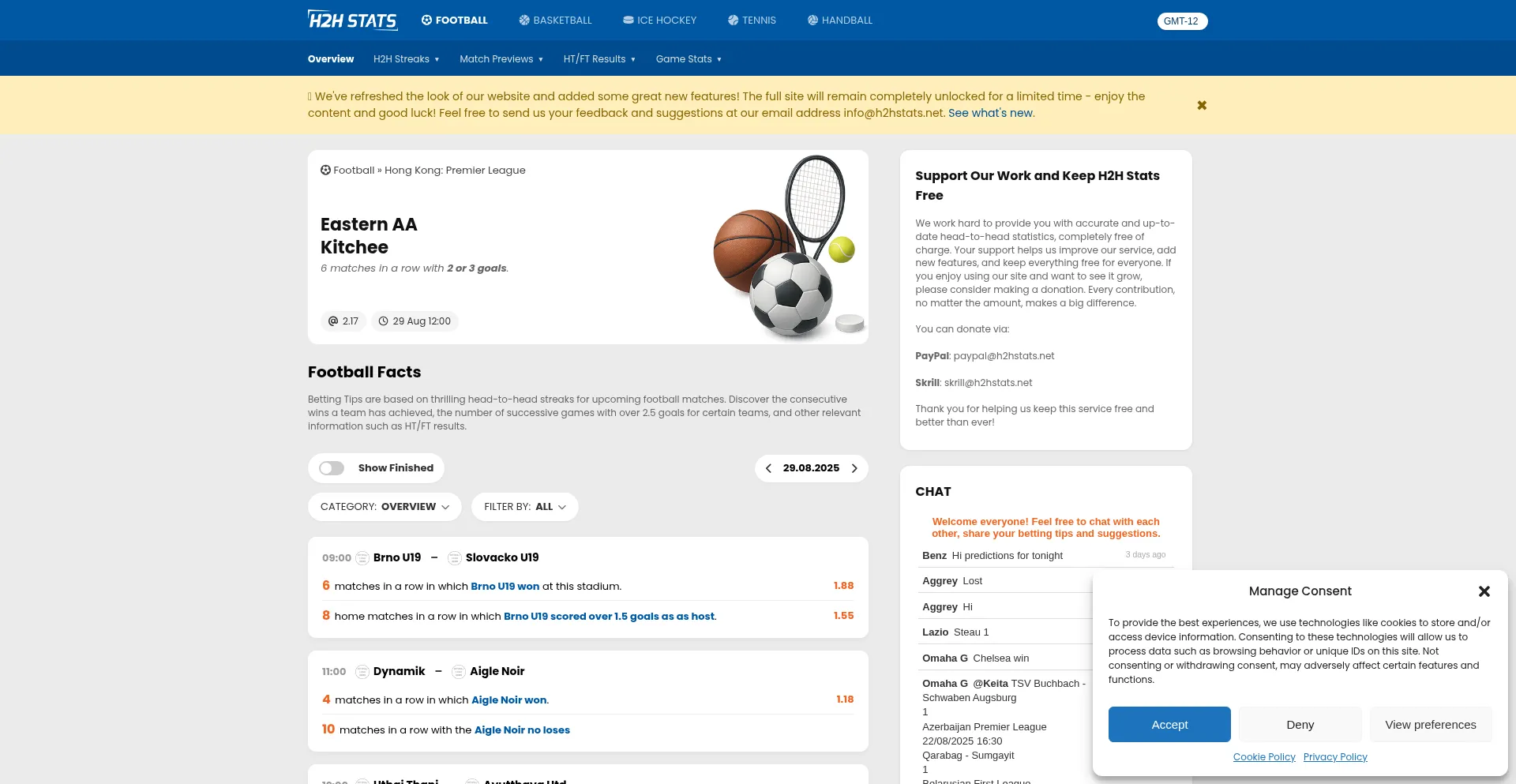 Website screenshot of H2hstats.net