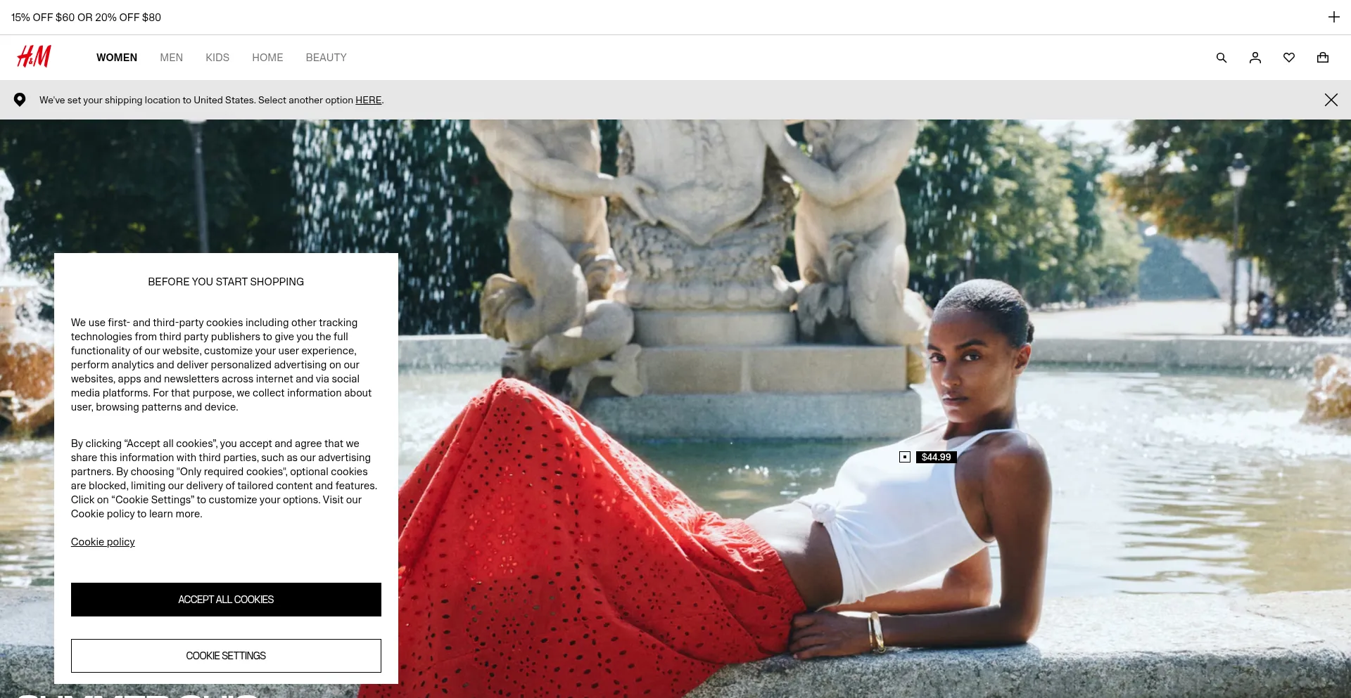 Website screenshot of H-m.no