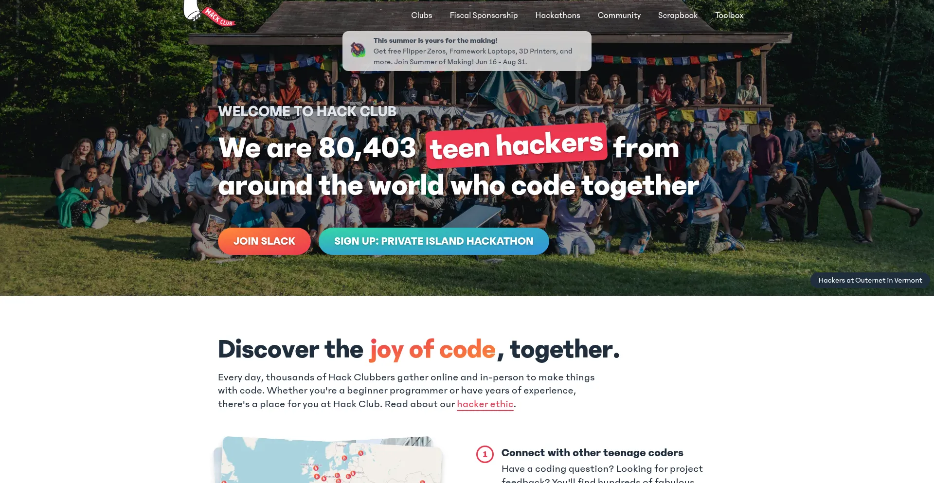 Website screenshot of Hack.club