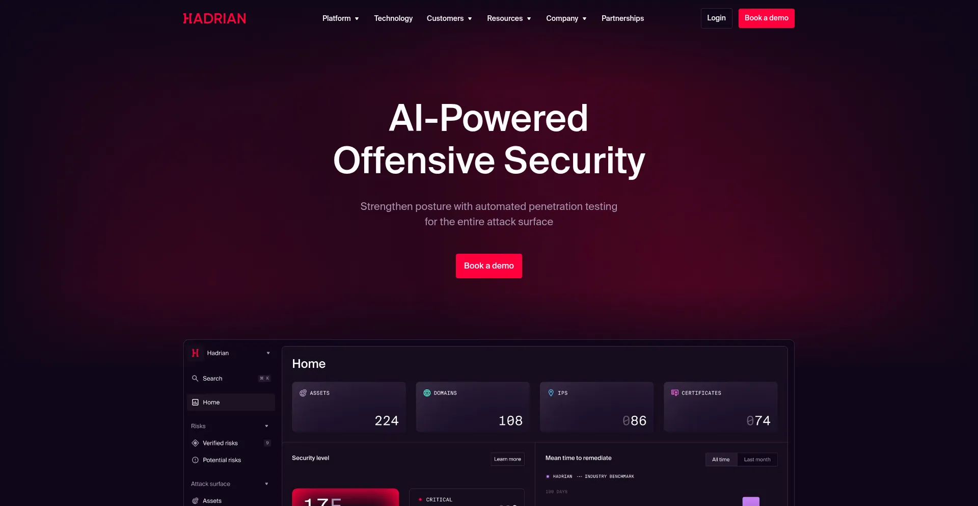 Website screenshot of Hadrian.io