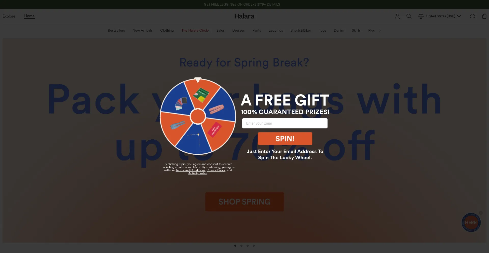 Website screenshot of Halara.com