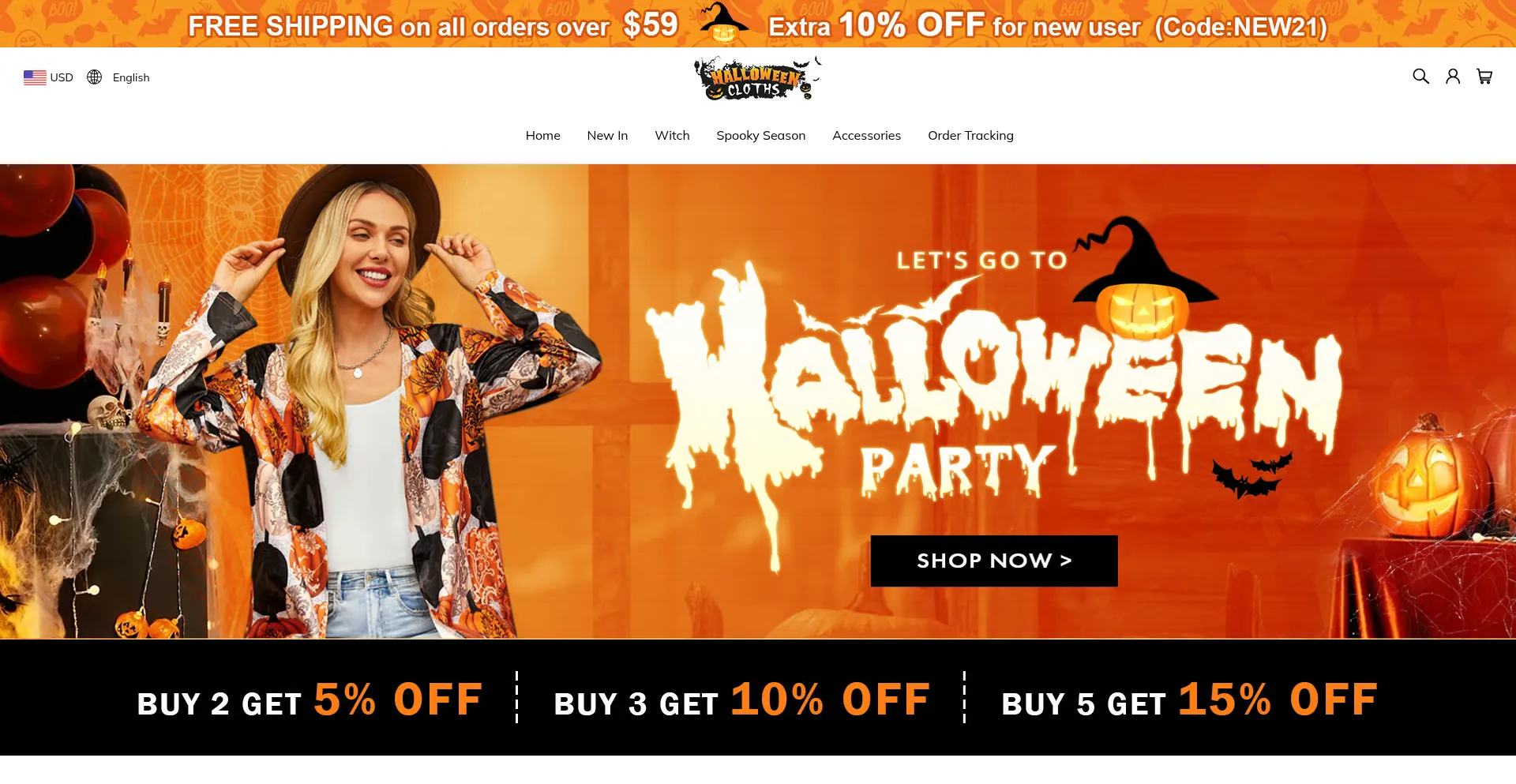 Website screenshot of Halloweencloths.com