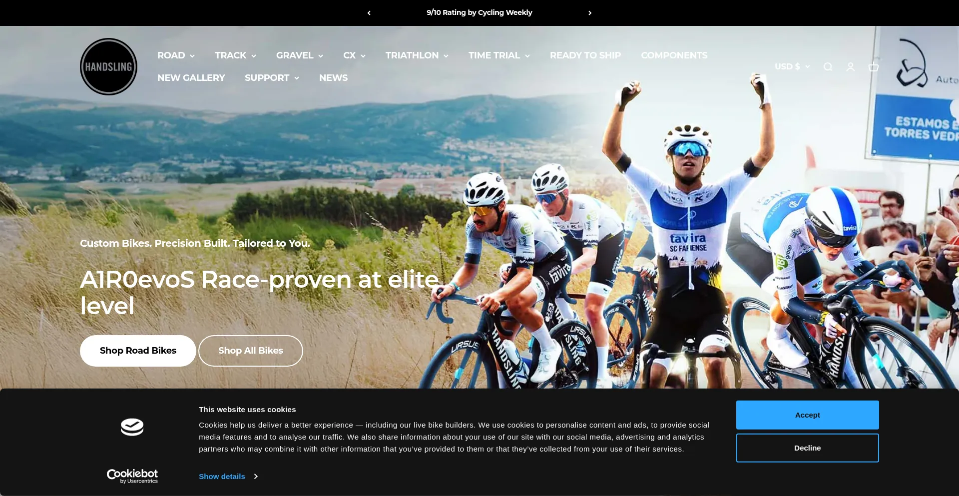 Website screenshot of Handslingbikes.com