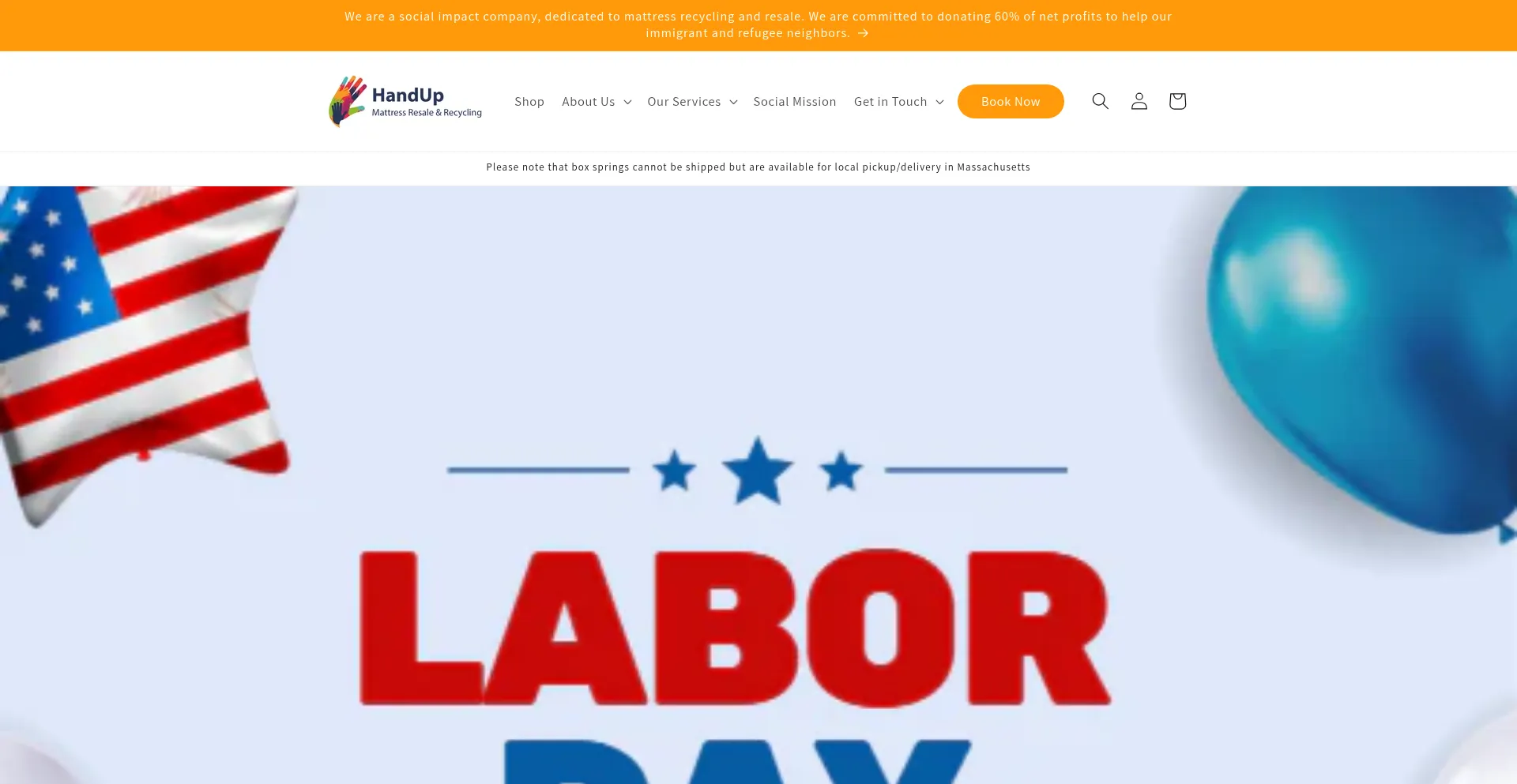 Website screenshot of Handupmattress.com