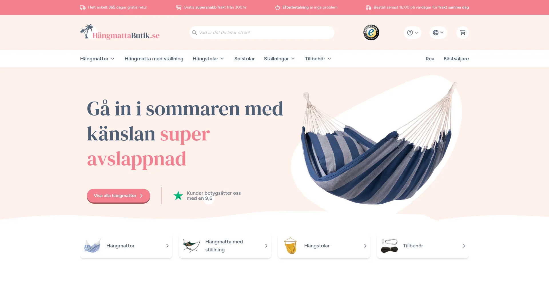 Website screenshot of Hangmattabutik.se