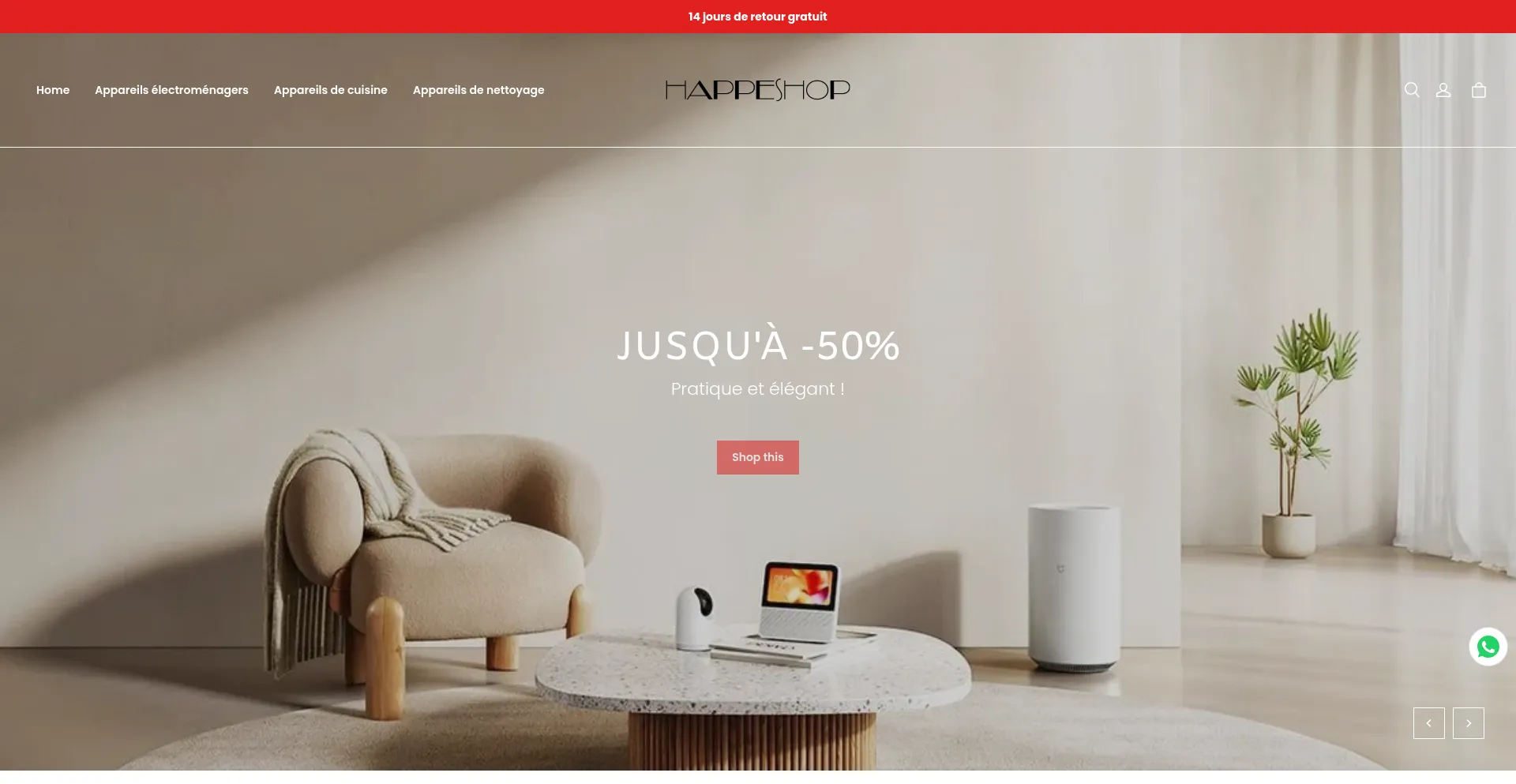 Website screenshot of Happeshop.com