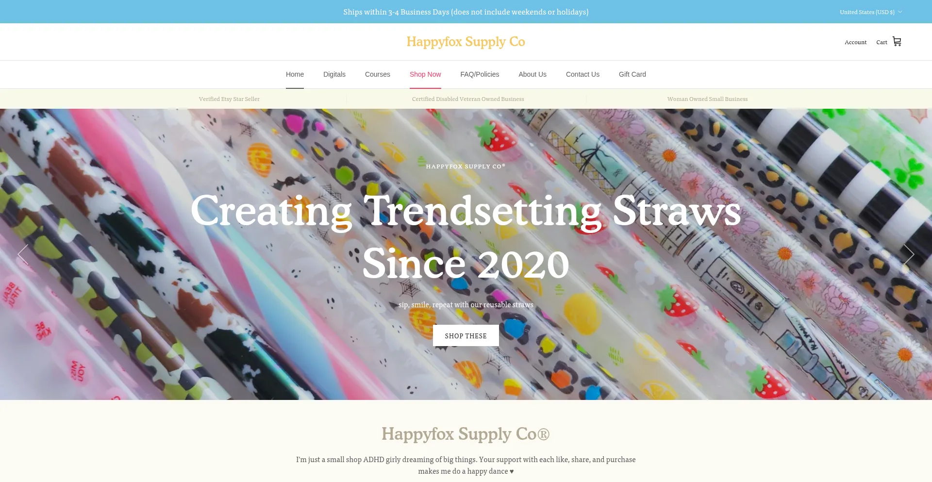 Website screenshot of Happyfoxsupplyco.com