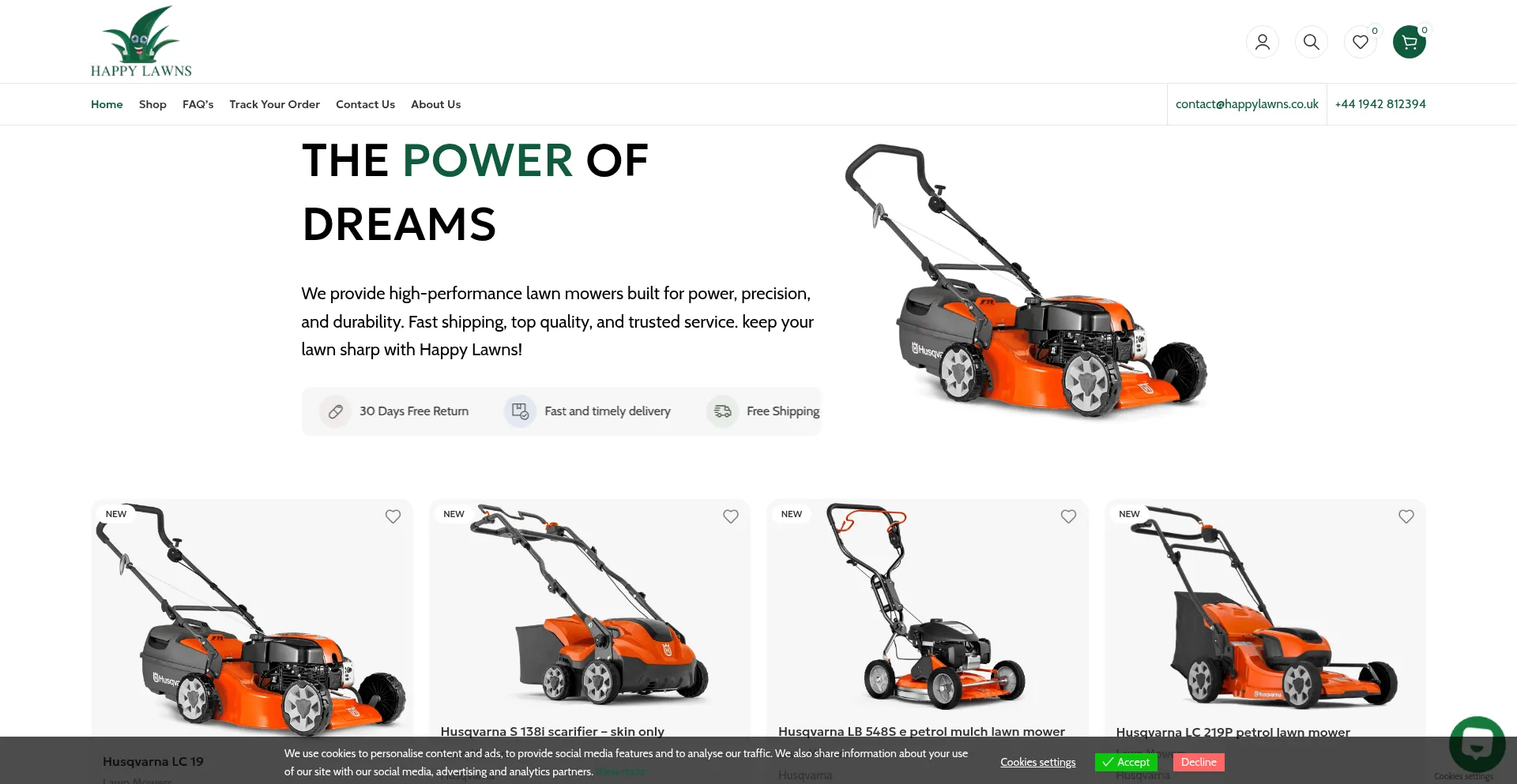 Website screenshot of Happylawns.co.uk