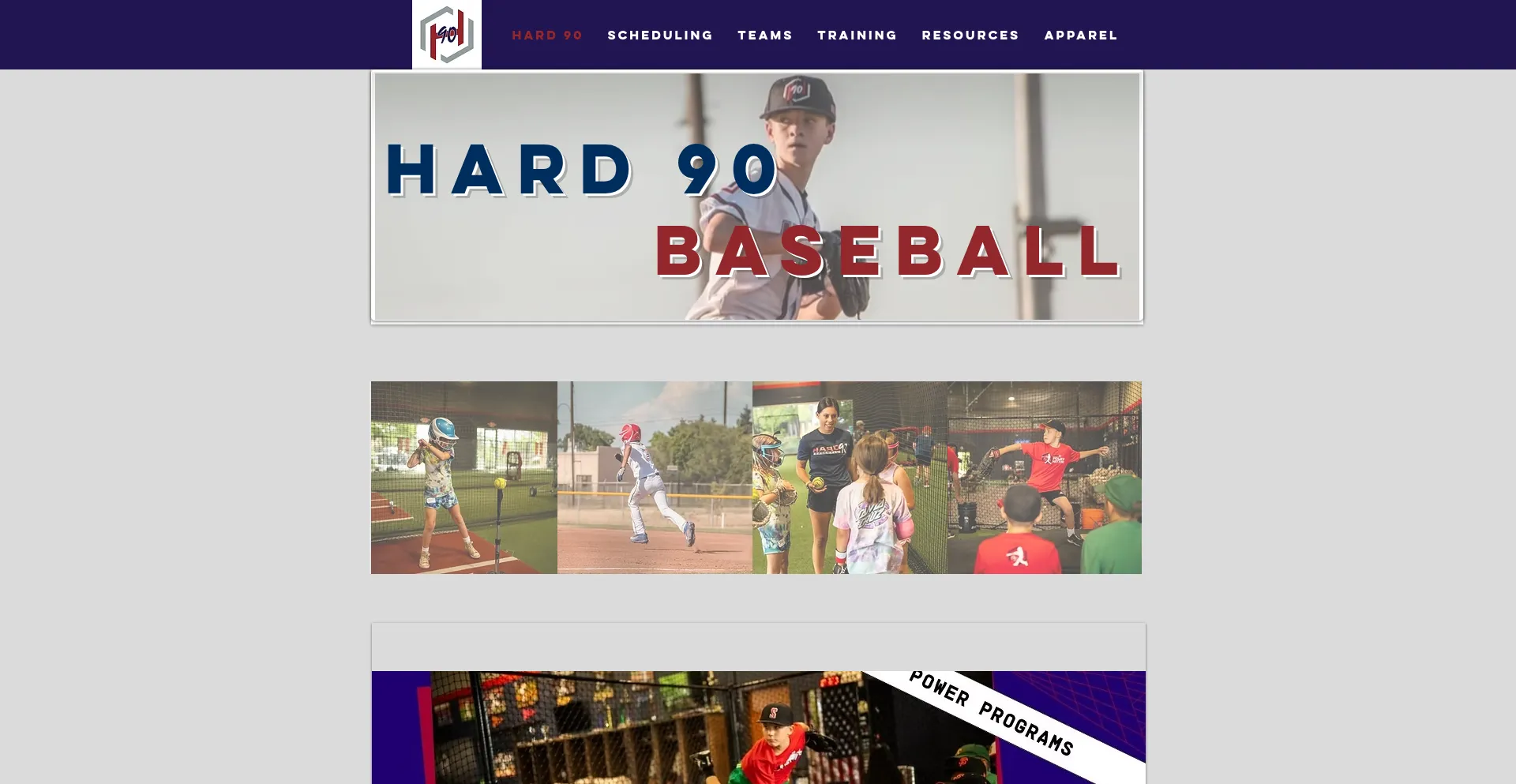 Website screenshot of Hard90baseball.com