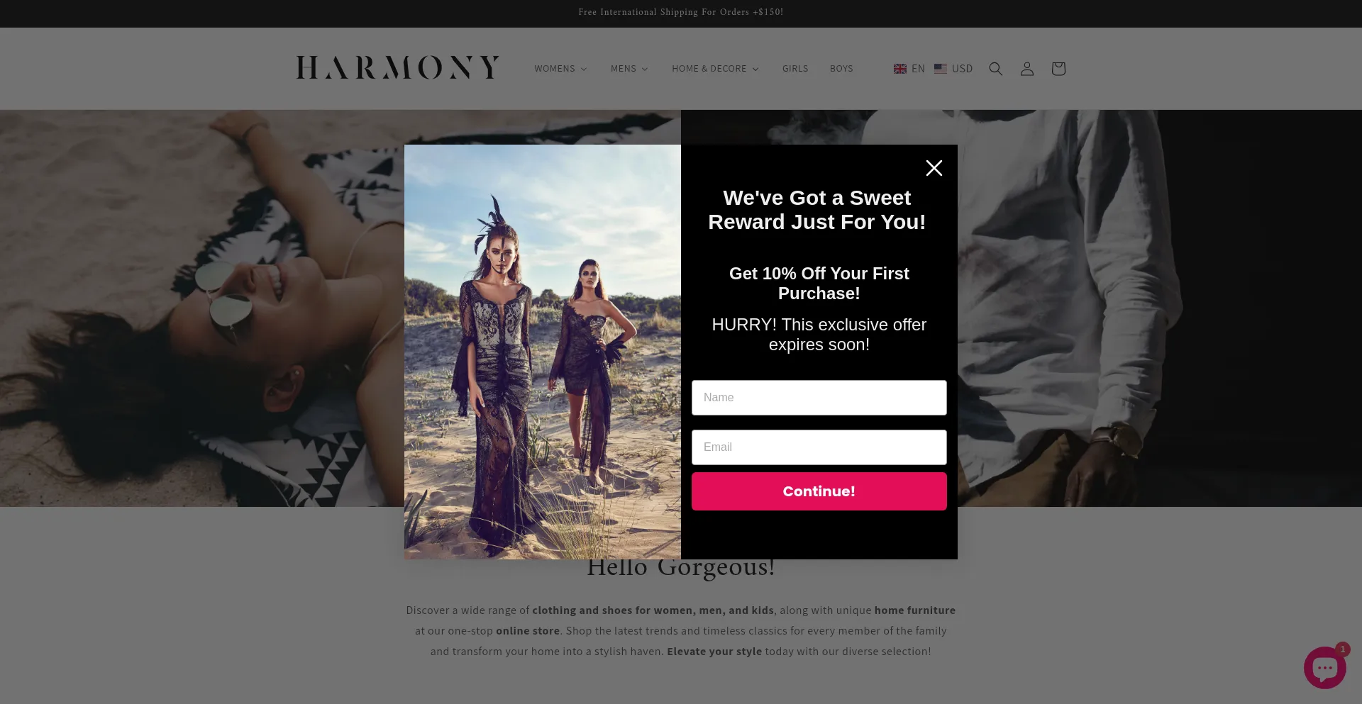 Website screenshot of Harmonygallery.net