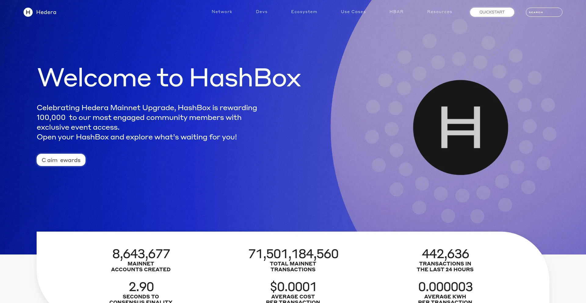 Website screenshot of Hashbox.net