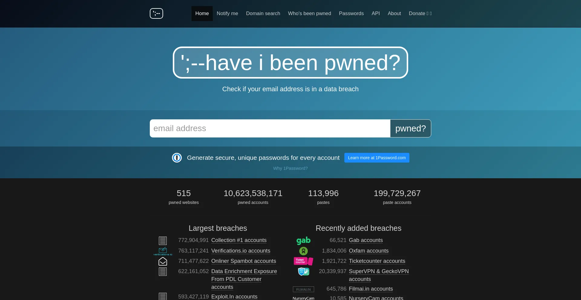 Website screenshot of Havelbeenpwnd.com