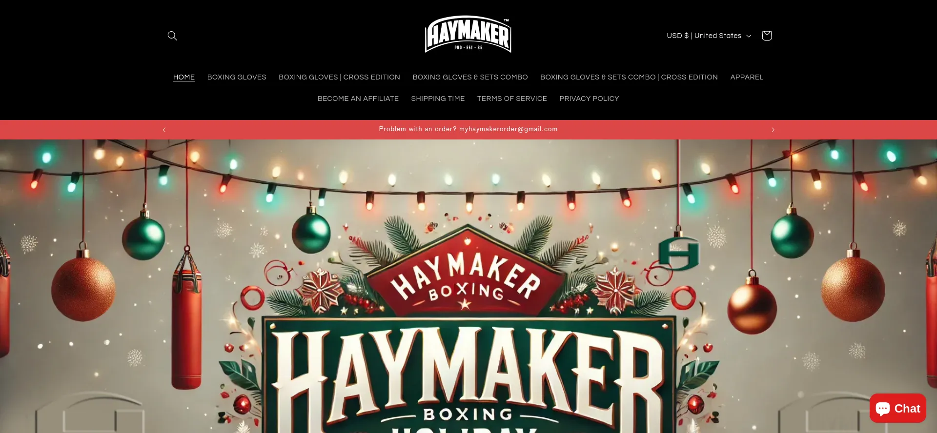 Website screenshot of Haymakerbox.com