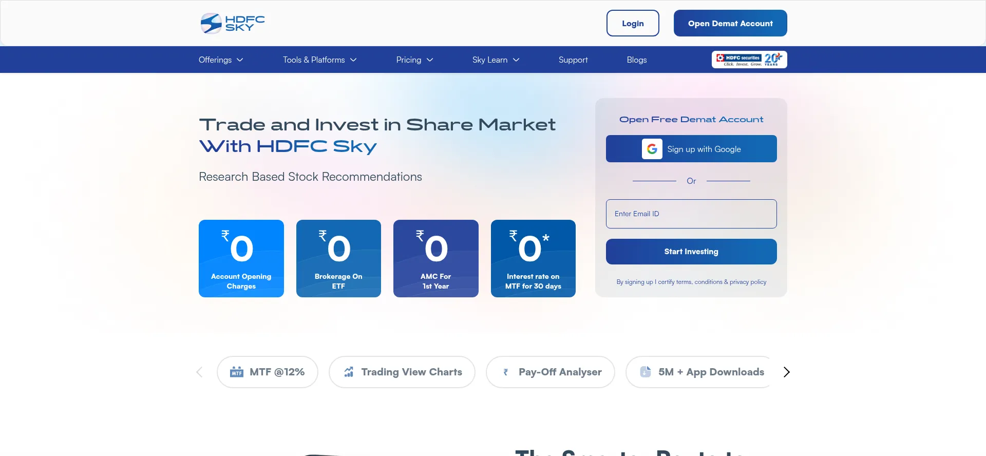 Website screenshot of Hdfcsky.com