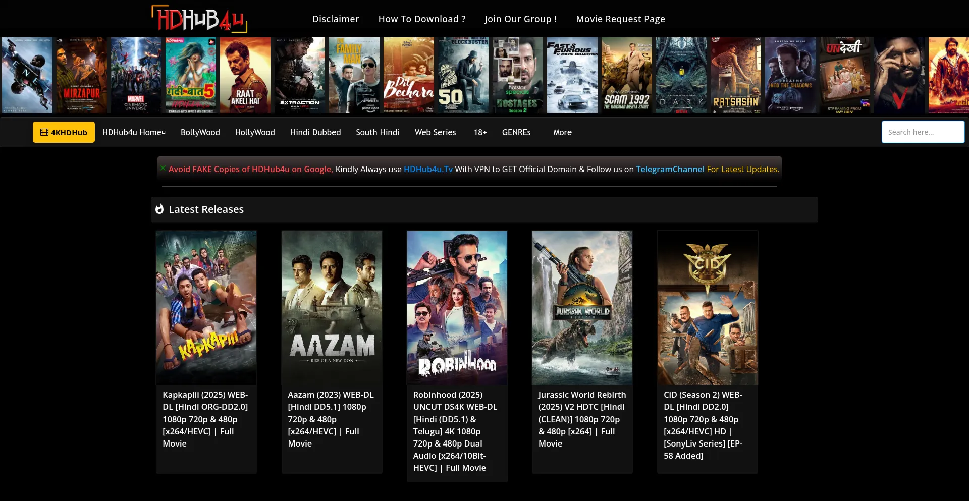 Website screenshot of Hdhub4u.fail