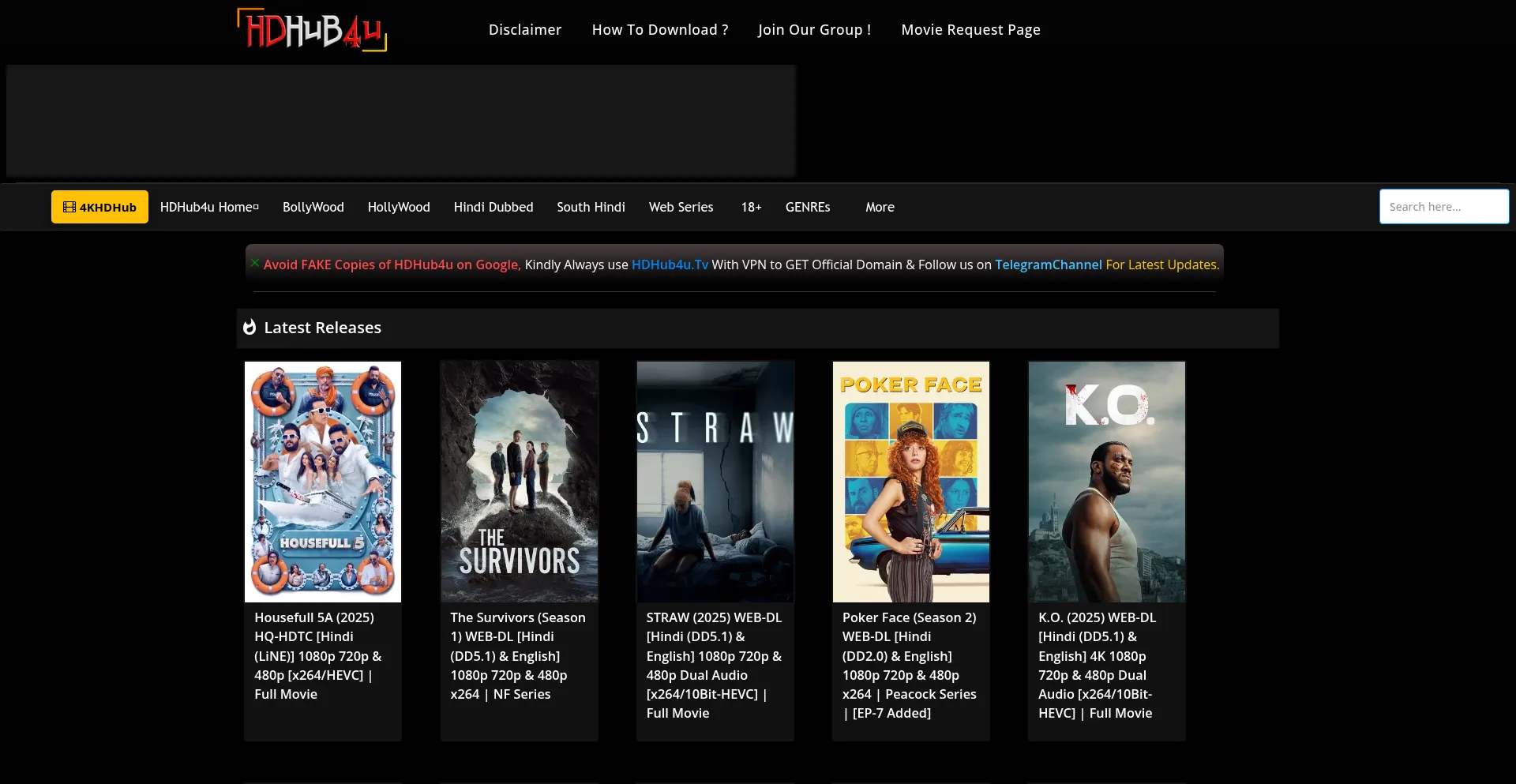 Website screenshot of Hdhub4u.frl
