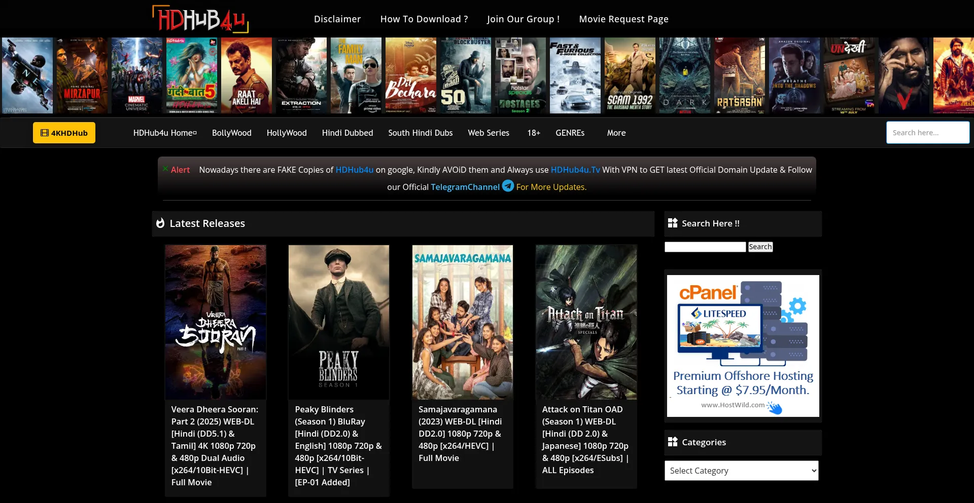 Website screenshot of Hdhub4u.graphics