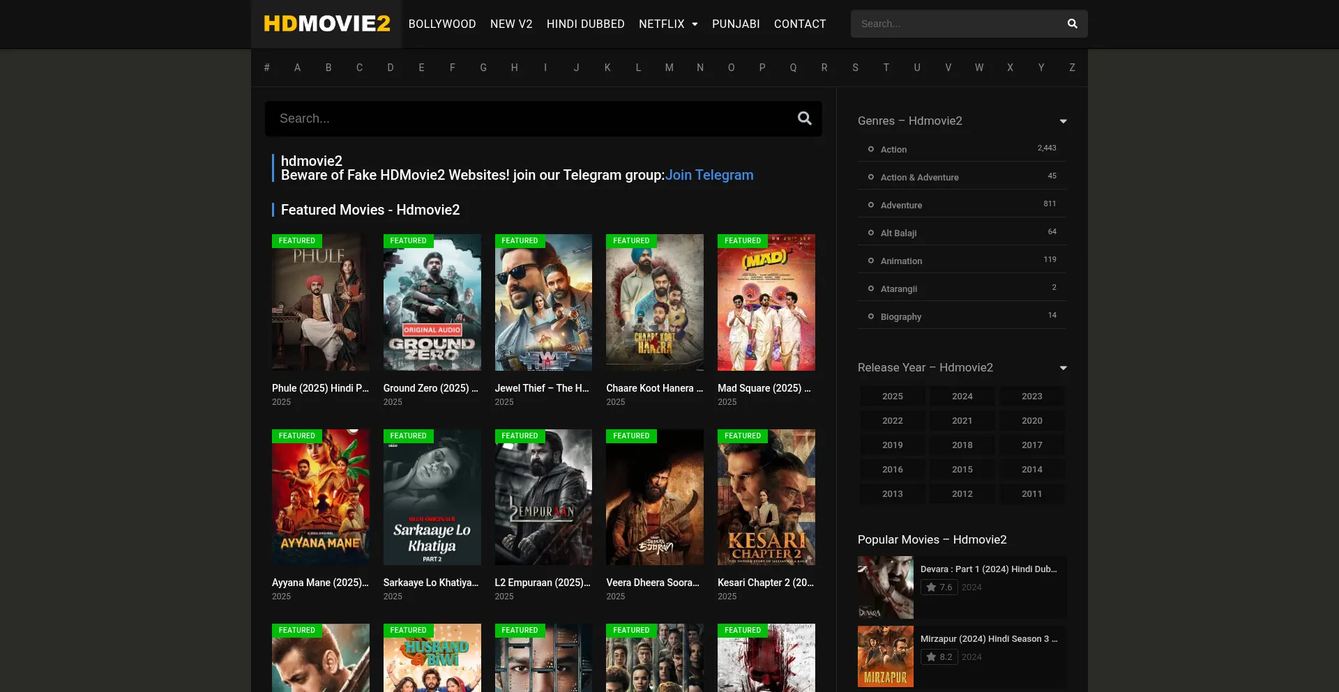 Website screenshot of Hdmovie2.rentals