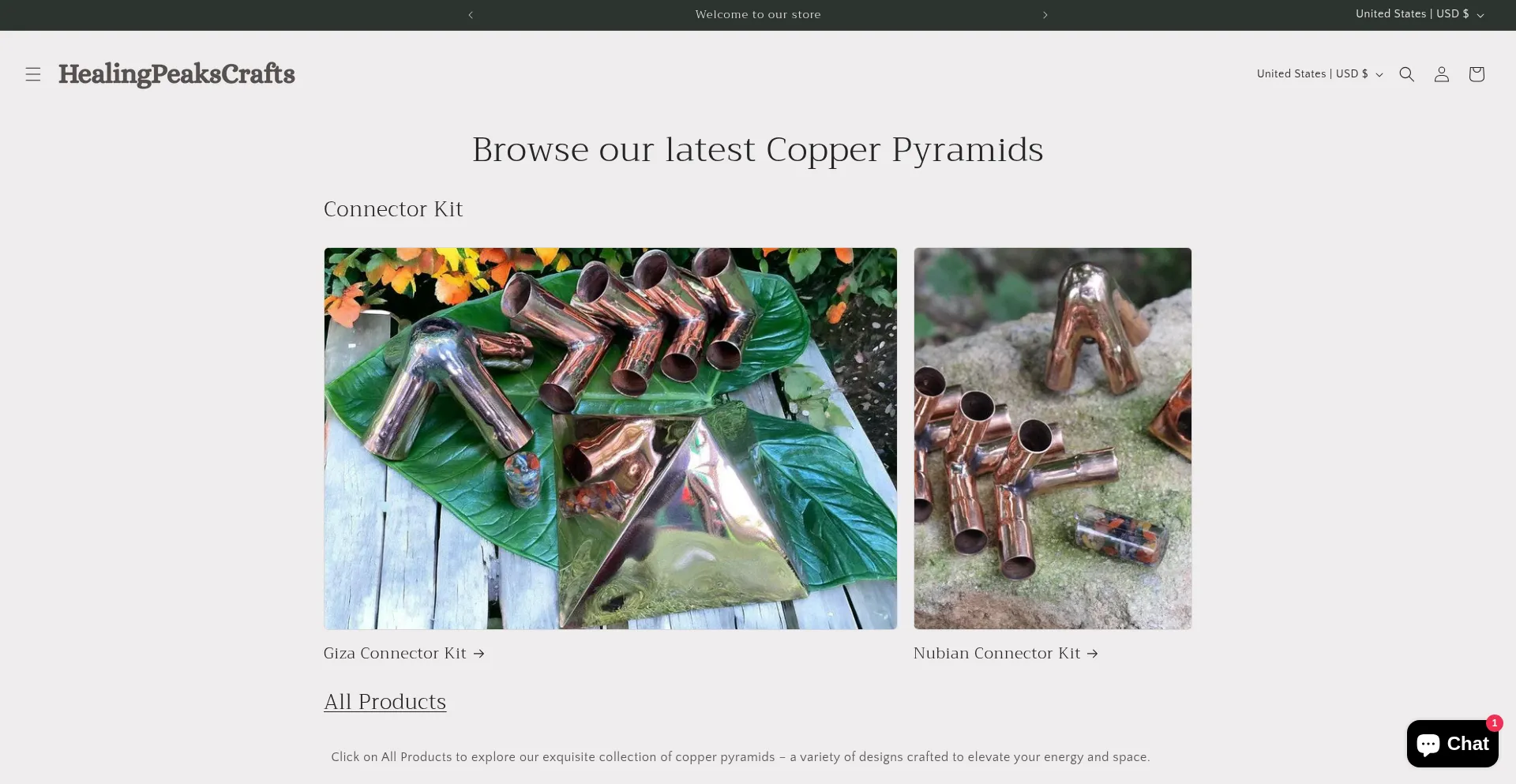 Website screenshot of Healingpeakscrafts.com