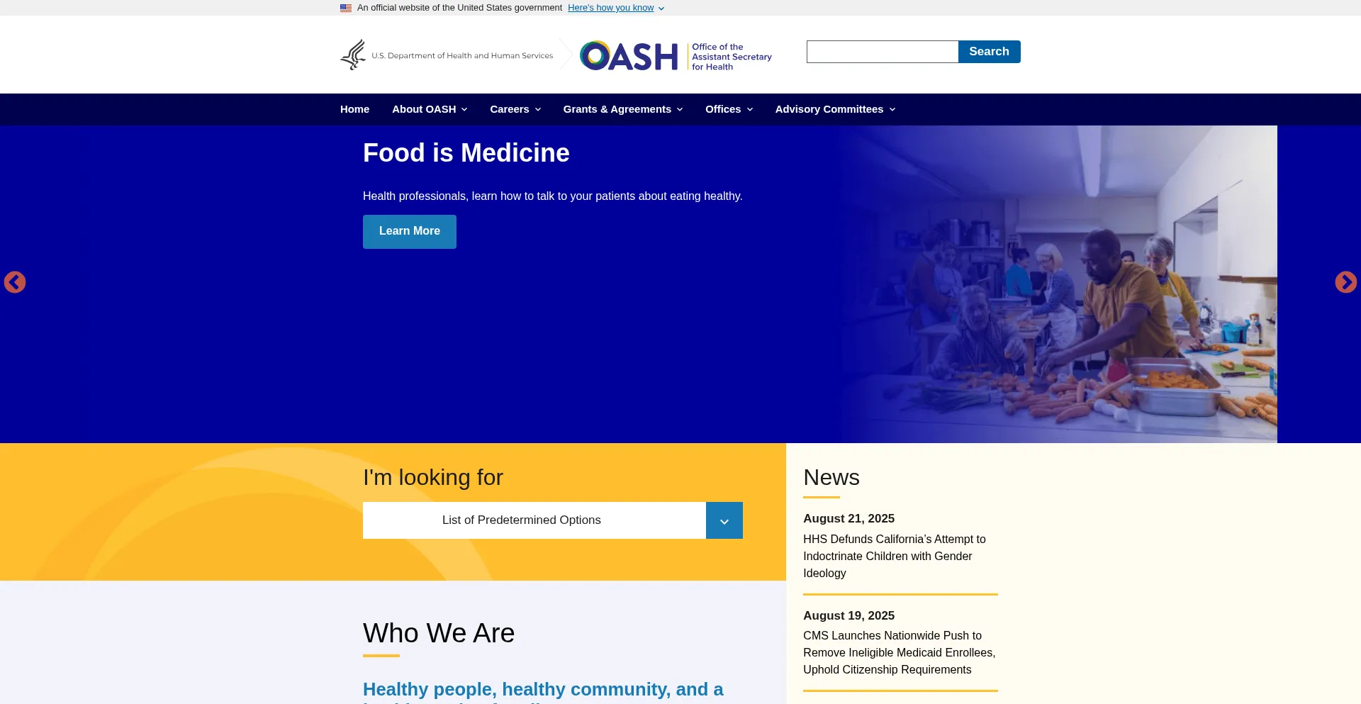 Website screenshot of Health.gov