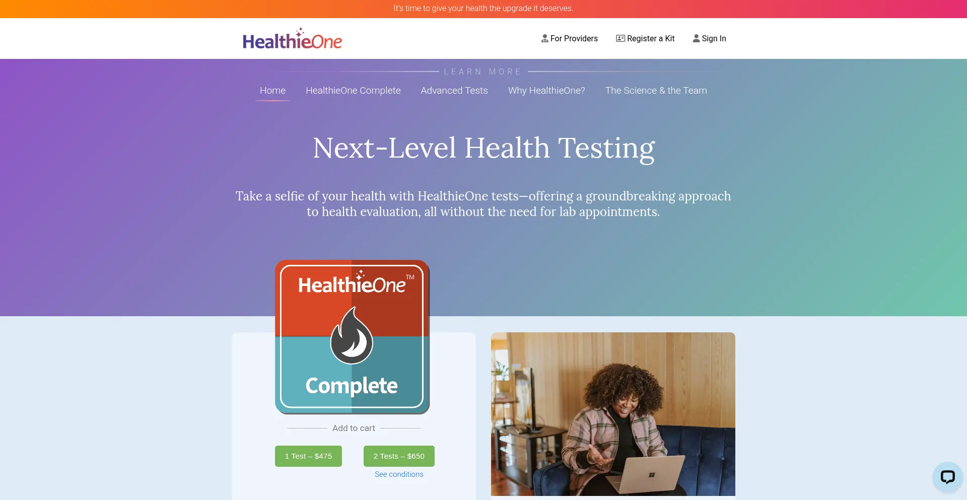 Website screenshot of Healthieone.com