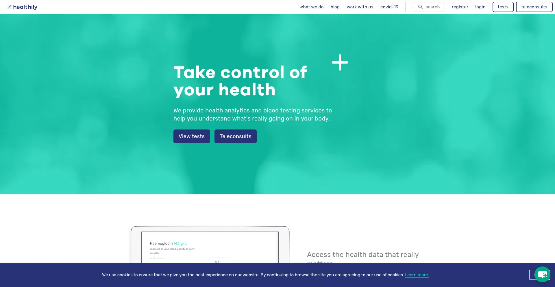 Website screenshot of Healthily.co.uk