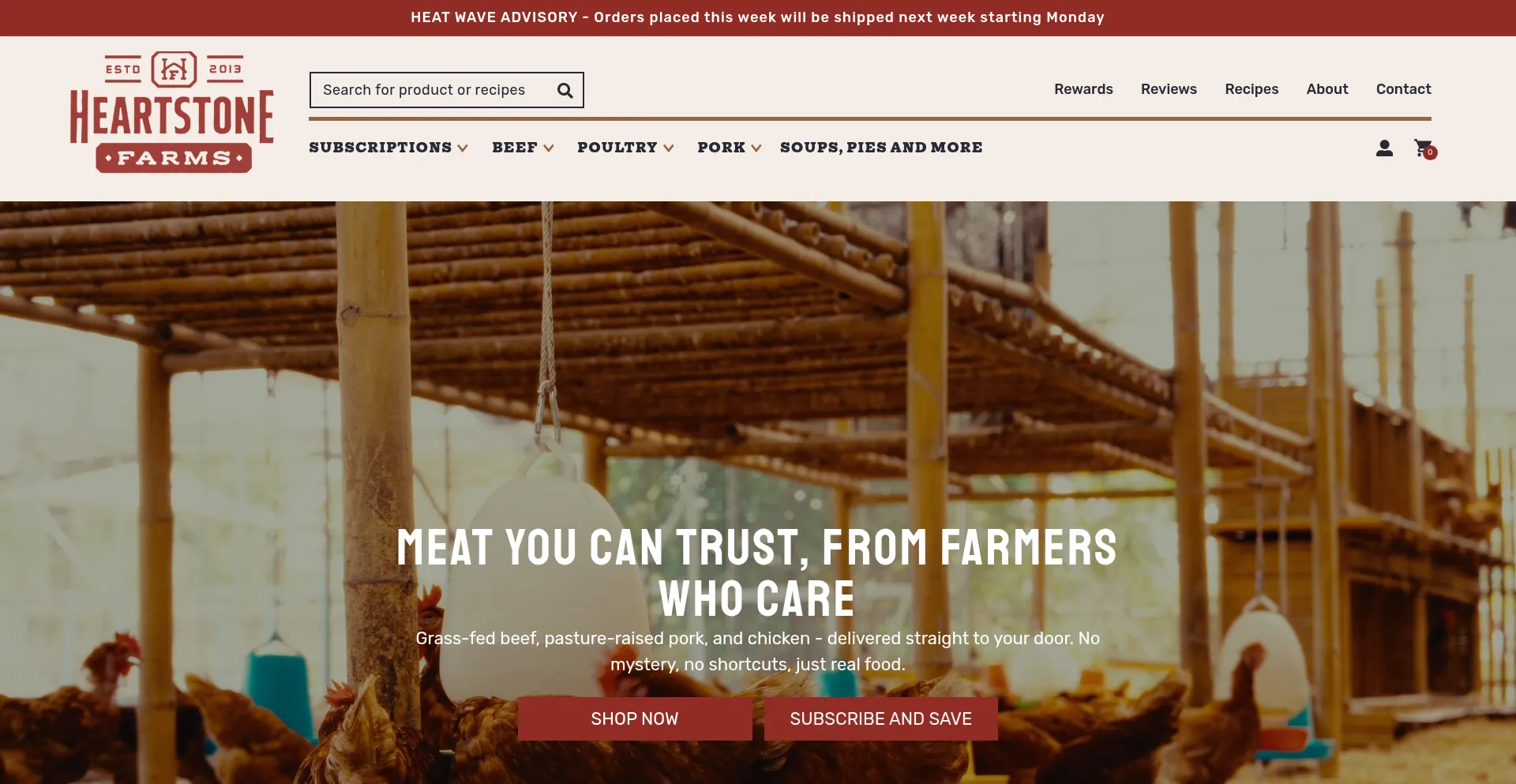Website screenshot of Heartstonefarm.com