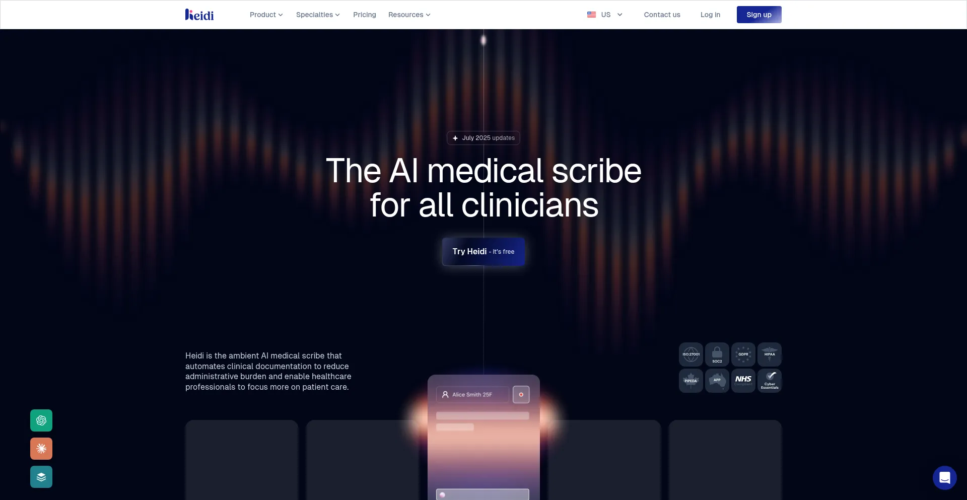Website screenshot of Heidihealth.com