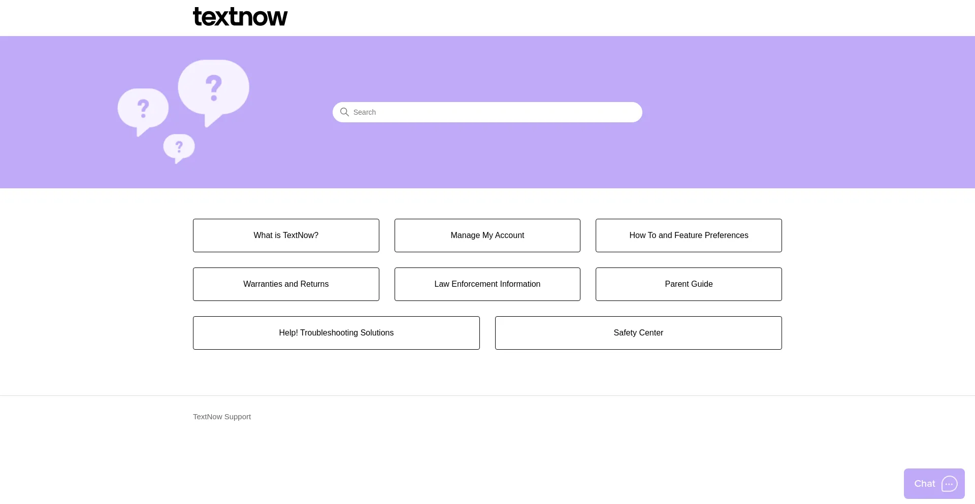 Website screenshot of Help.textnow.com