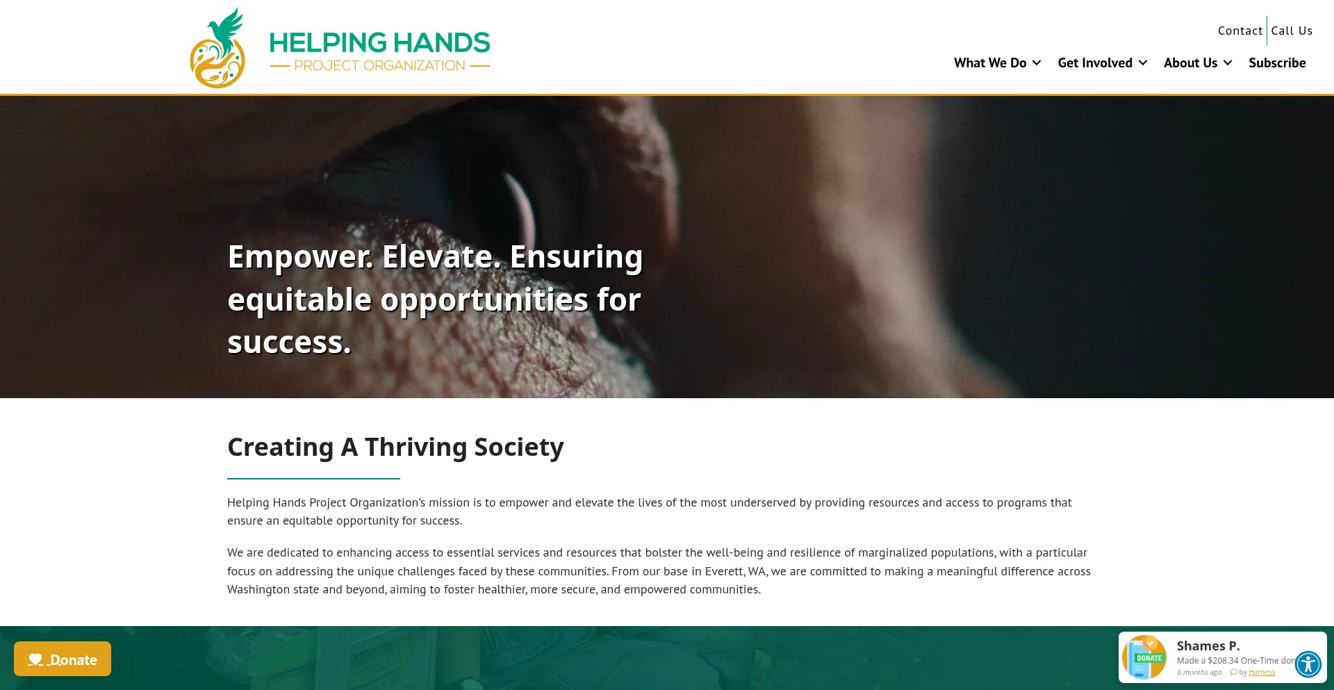 Website screenshot of Helpinghands-project.org