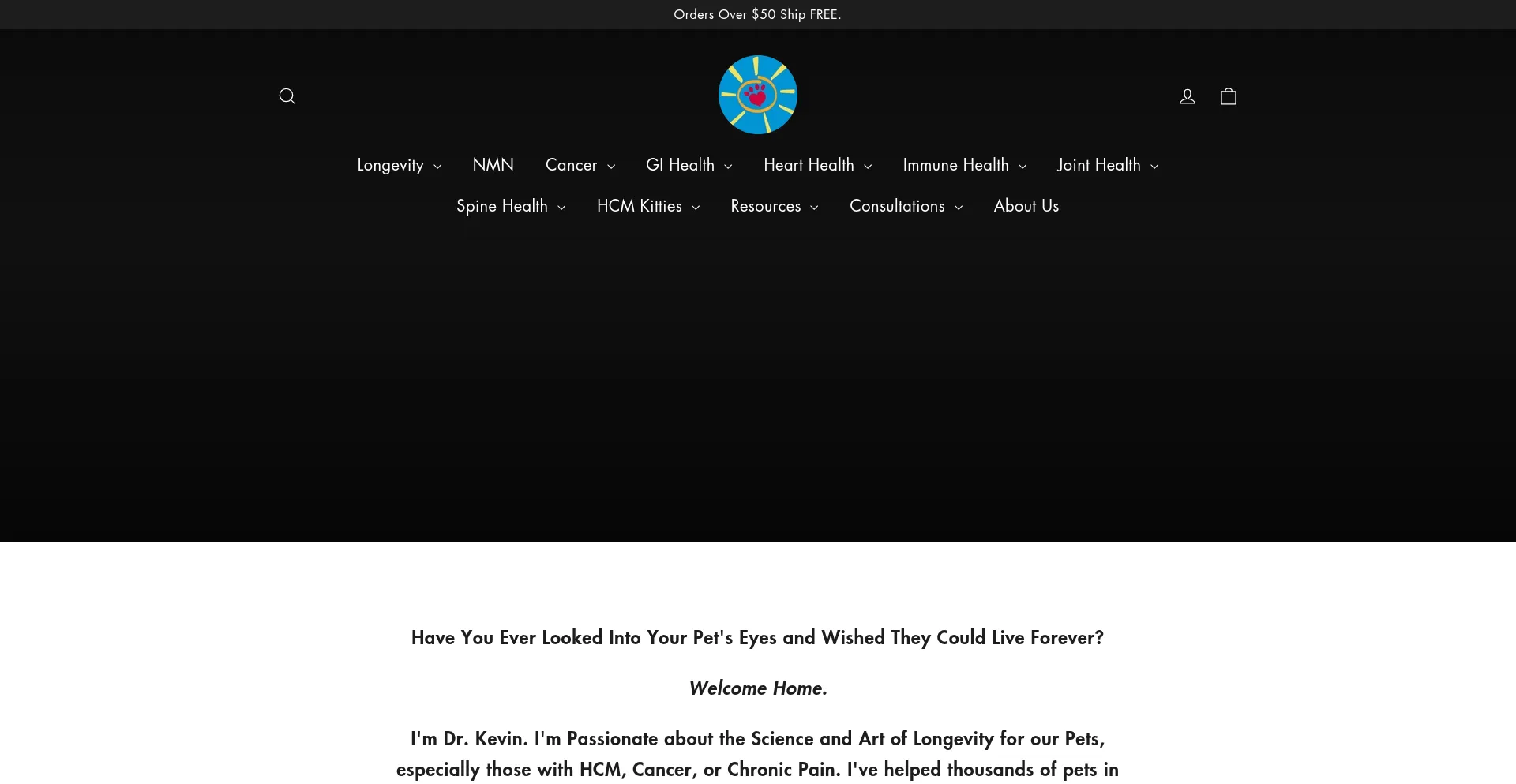Website screenshot of Helpingpetslivelonger.com