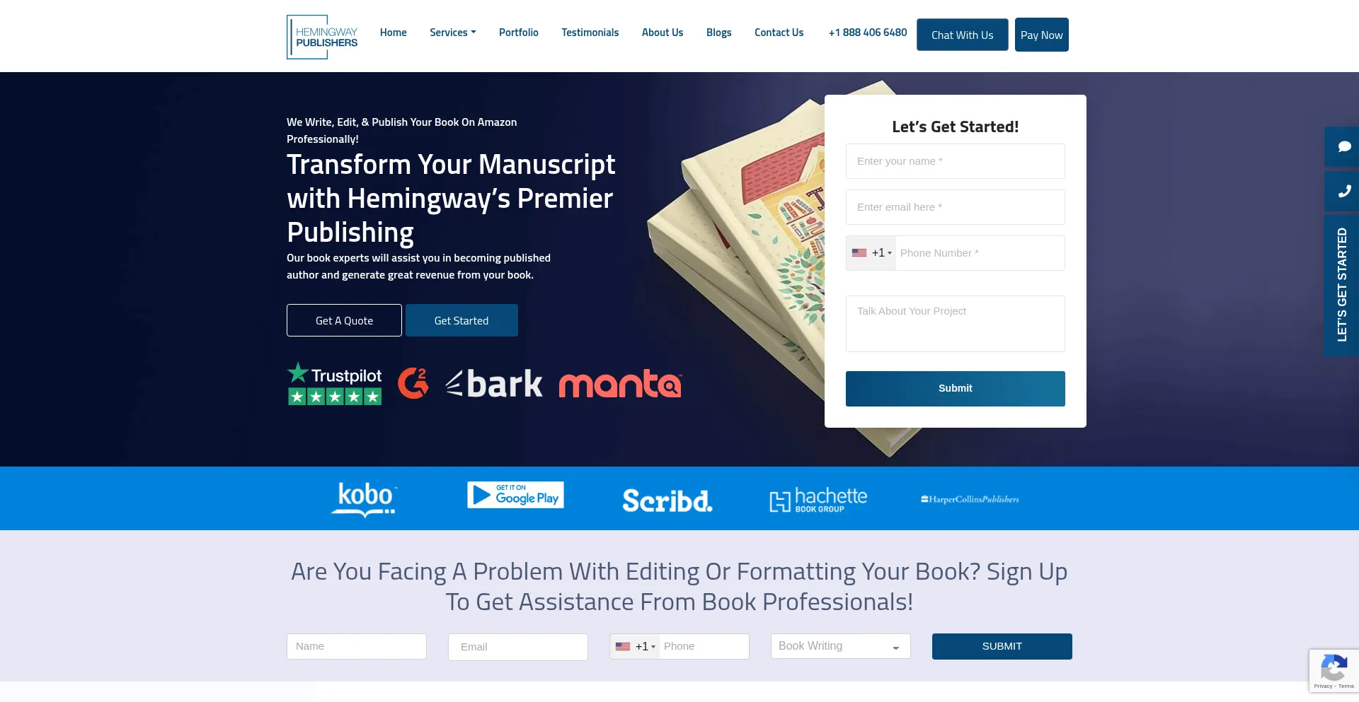 Website screenshot of Hemingwaypublishers.com
