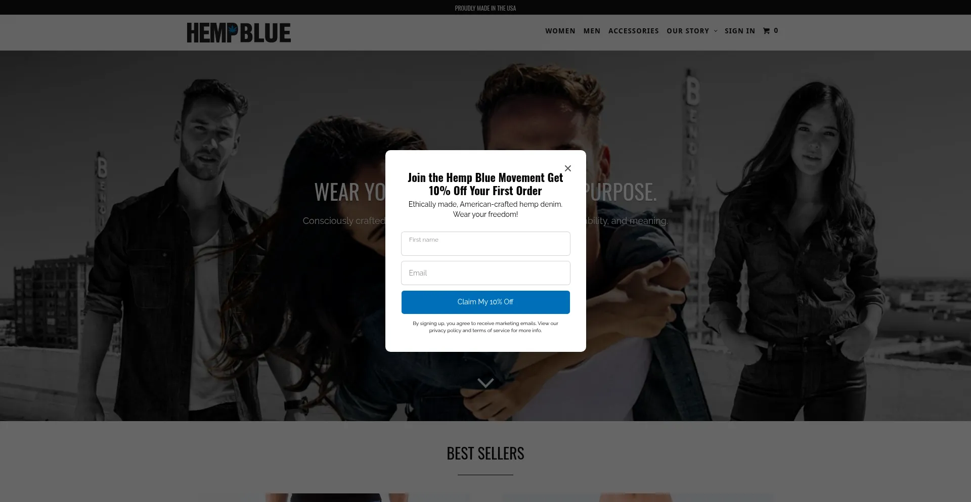 Website screenshot of Hempblue.com