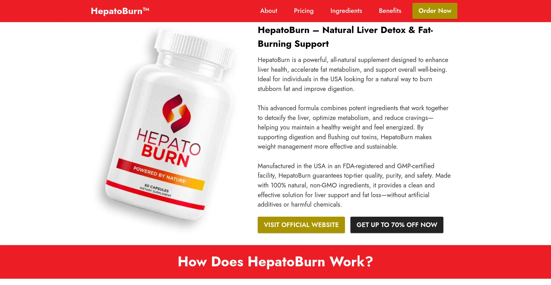 Website screenshot of Hepatoburnweb.us