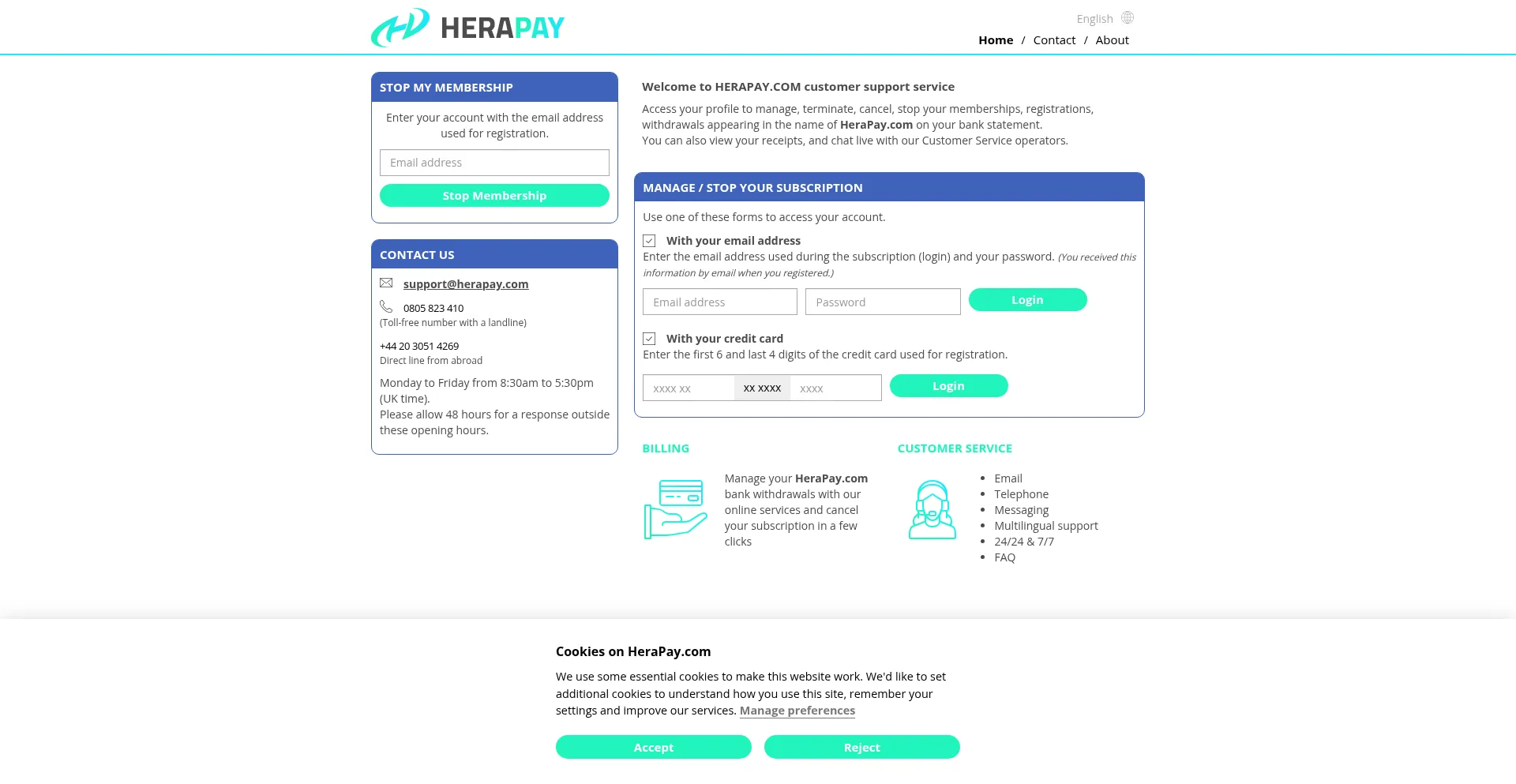 Website screenshot of Herapay.com