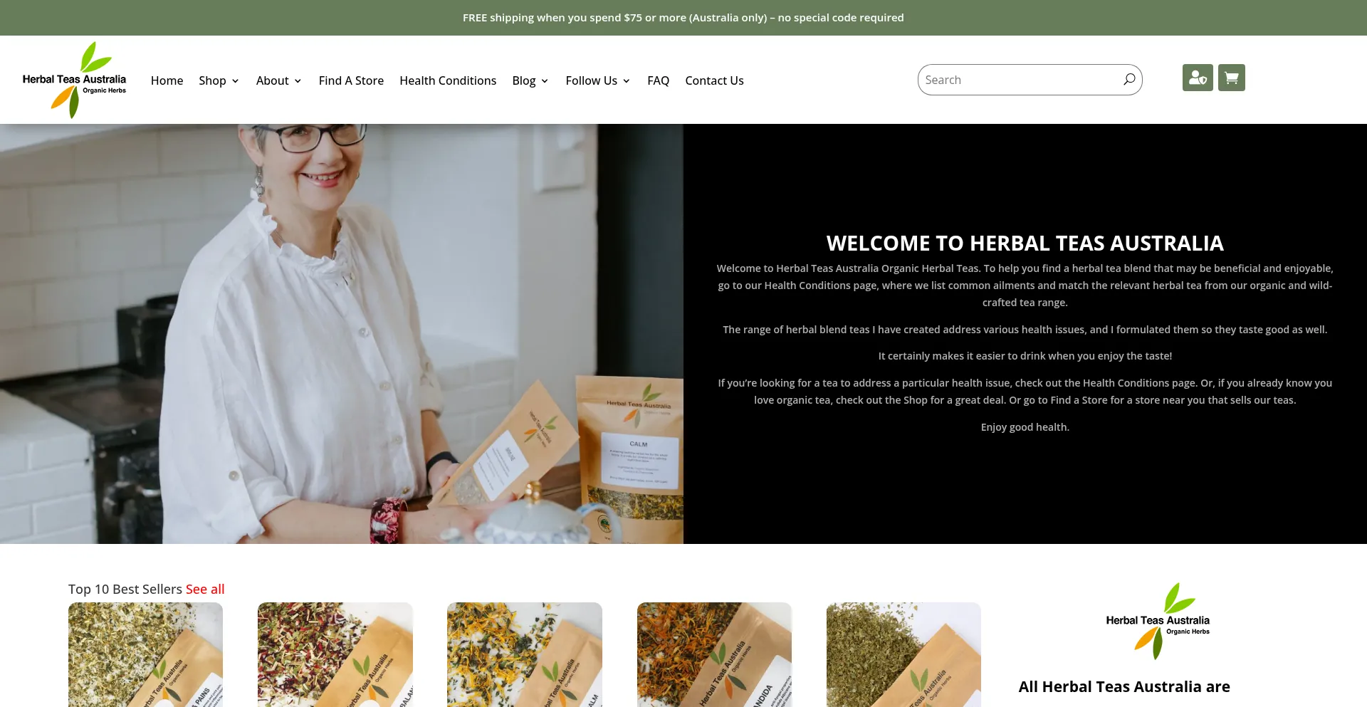 Website screenshot of Herbalteasaustralia.com.au