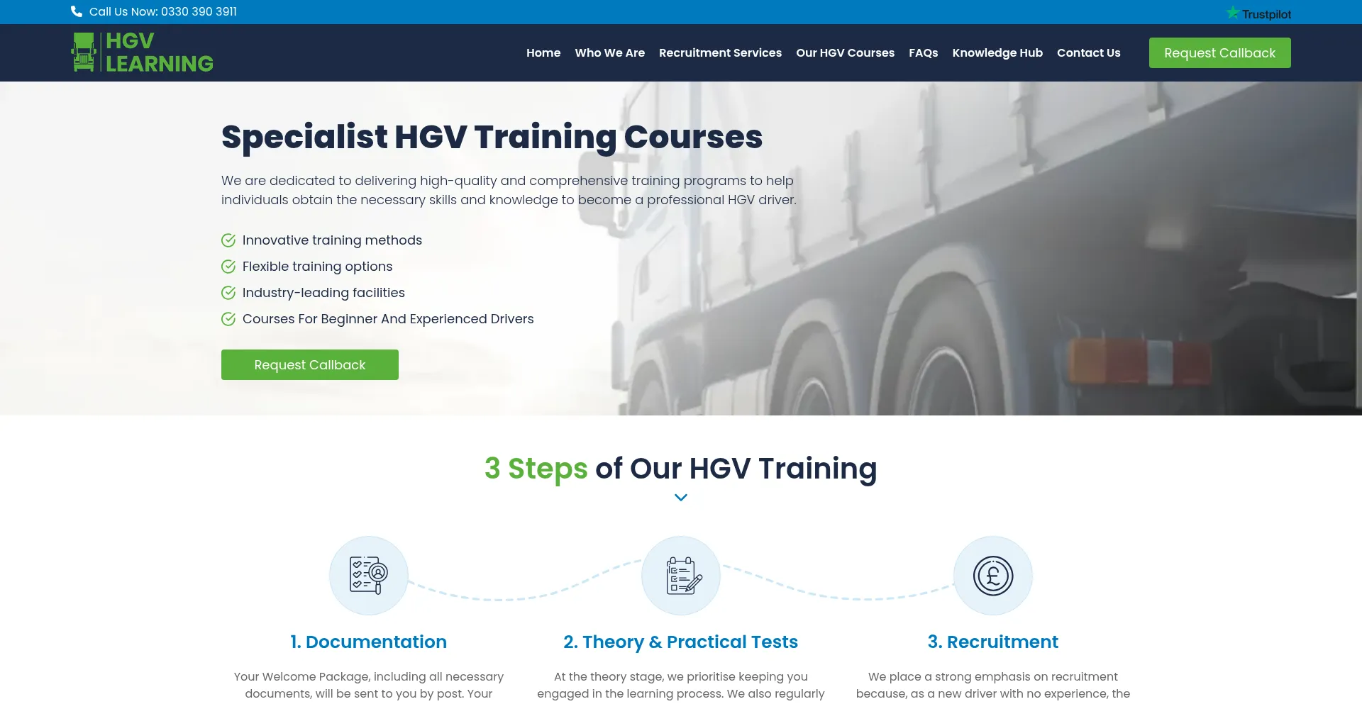 Website screenshot of Hgvlearning.com
