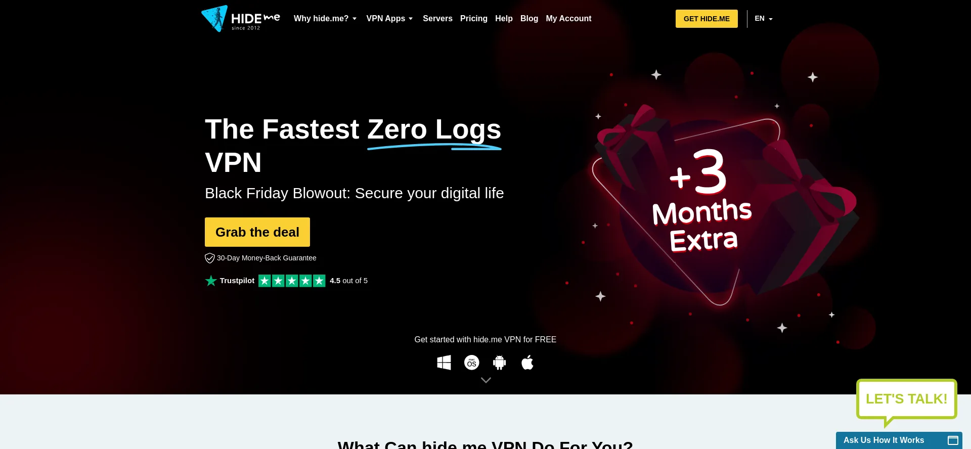 Website screenshot of Hide.me