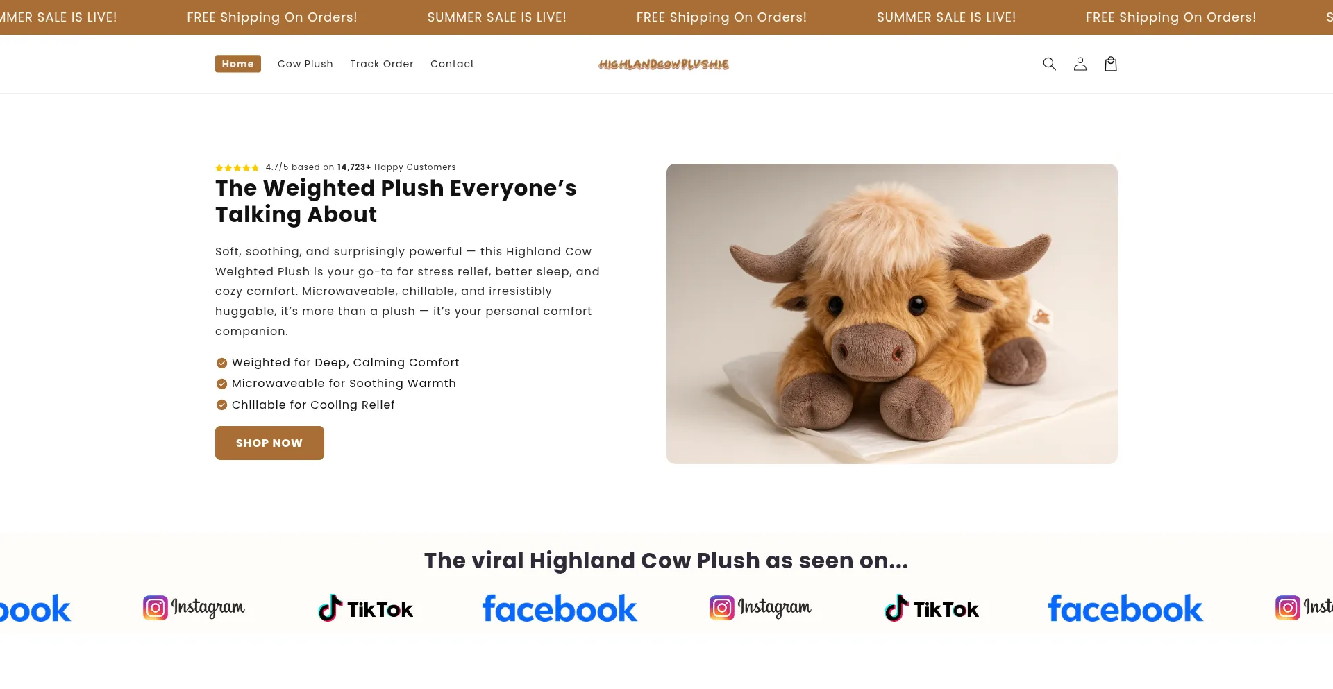 Website screenshot of Highlandcowplushie.com